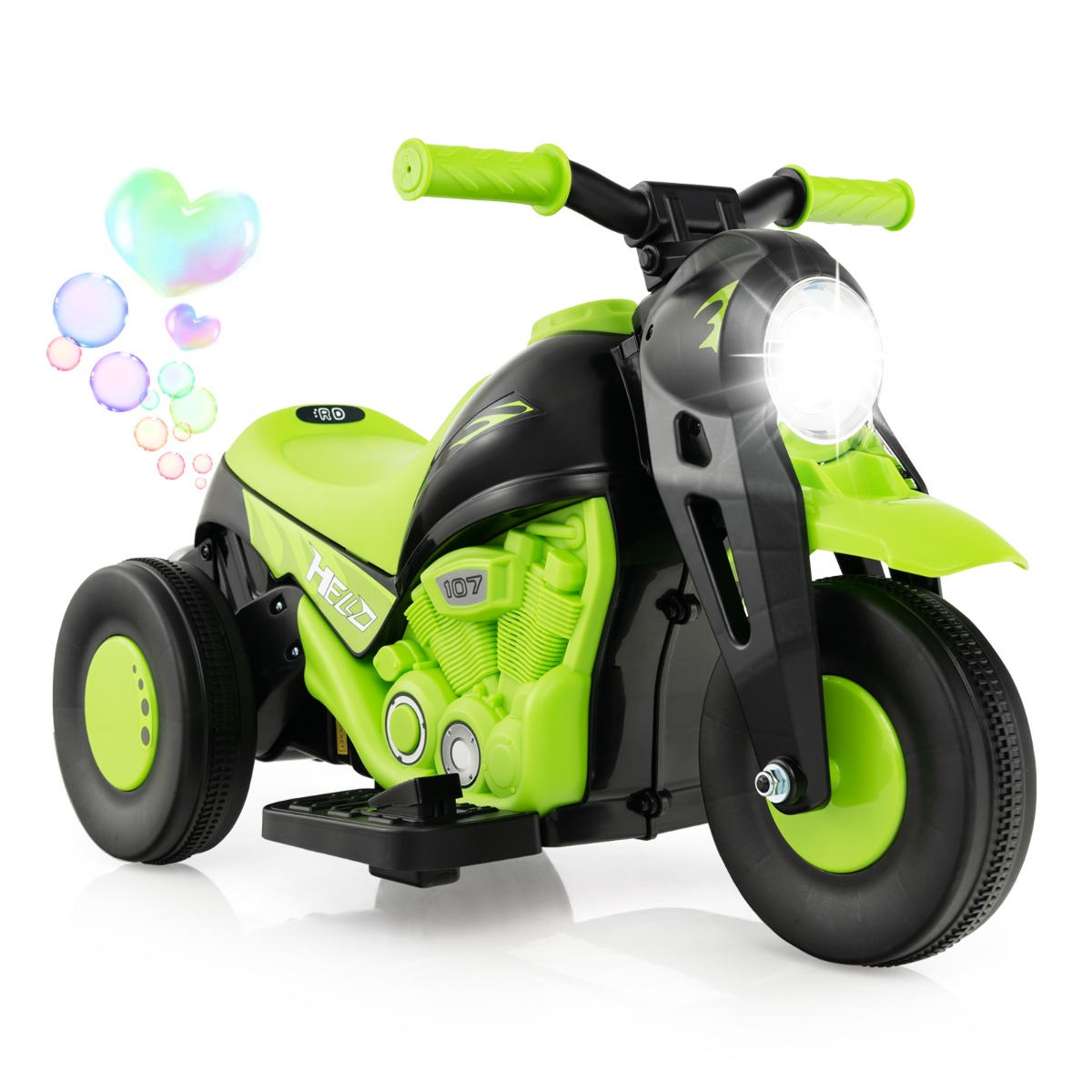 6V Electric Kid Ride on Motorcycle with Bubble Maker - Green - Savings Store