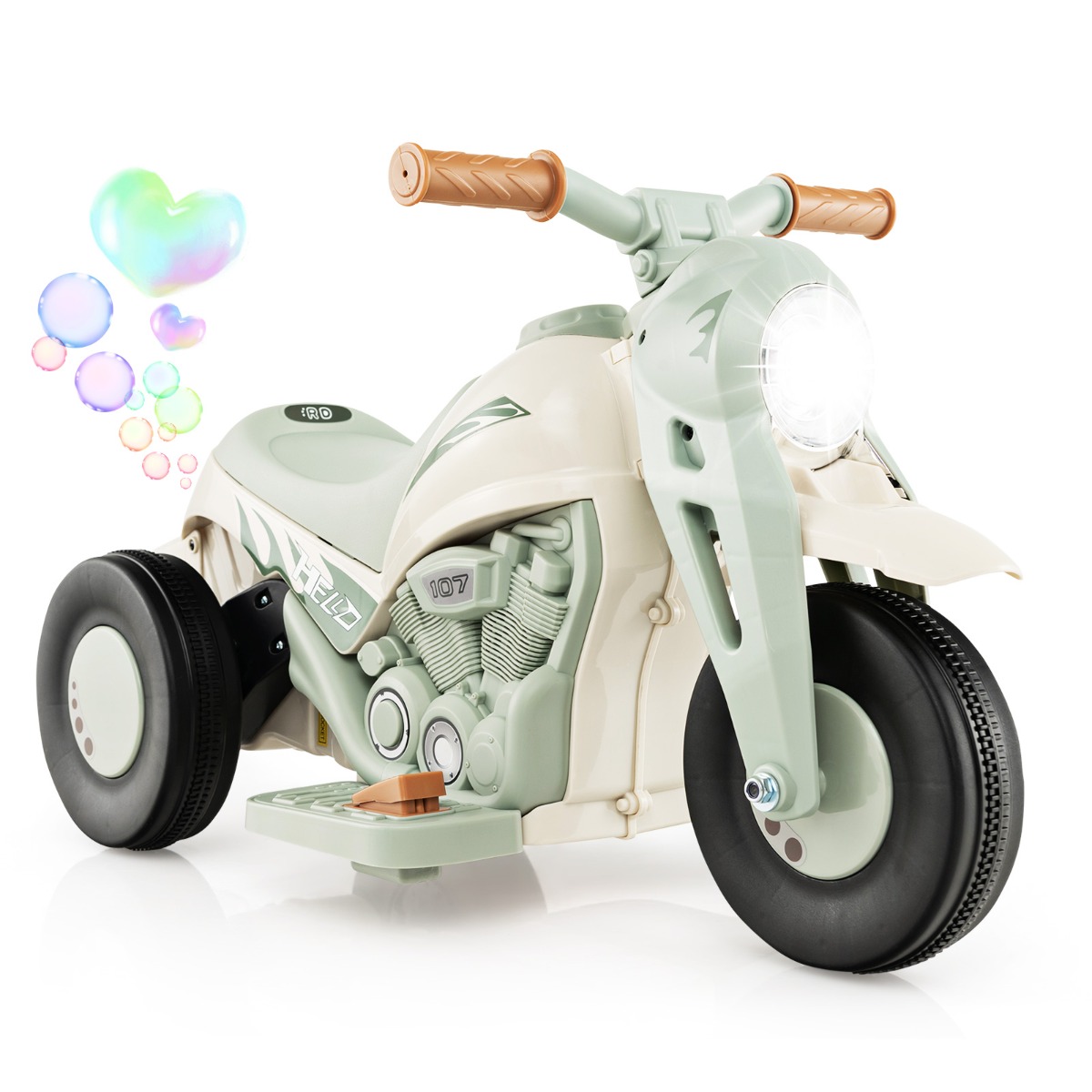 6V Electric Kid Ride on Motorcycle with Bubble Maker - Beige - Savings Store