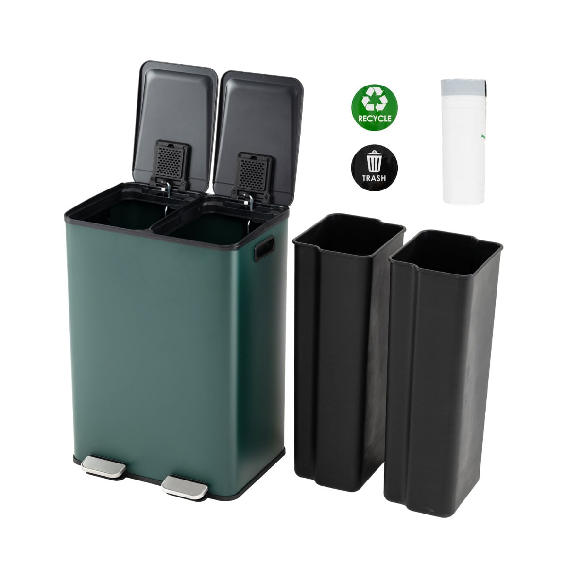 MAVON Trash Can with Deodorizer Compartments and Soft Close Lids-Dark Green - Savings Store
