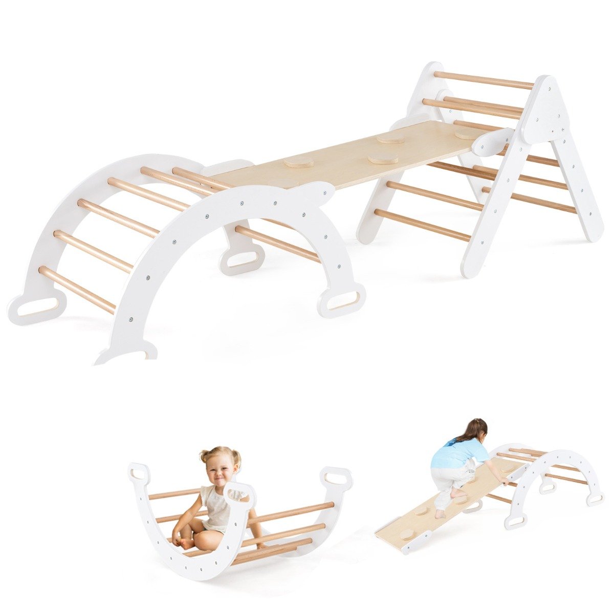 NOVI 5-in-1 Triangle Climbing Toys with Arch Ramp for 1+ Years Old-White - Savings Store