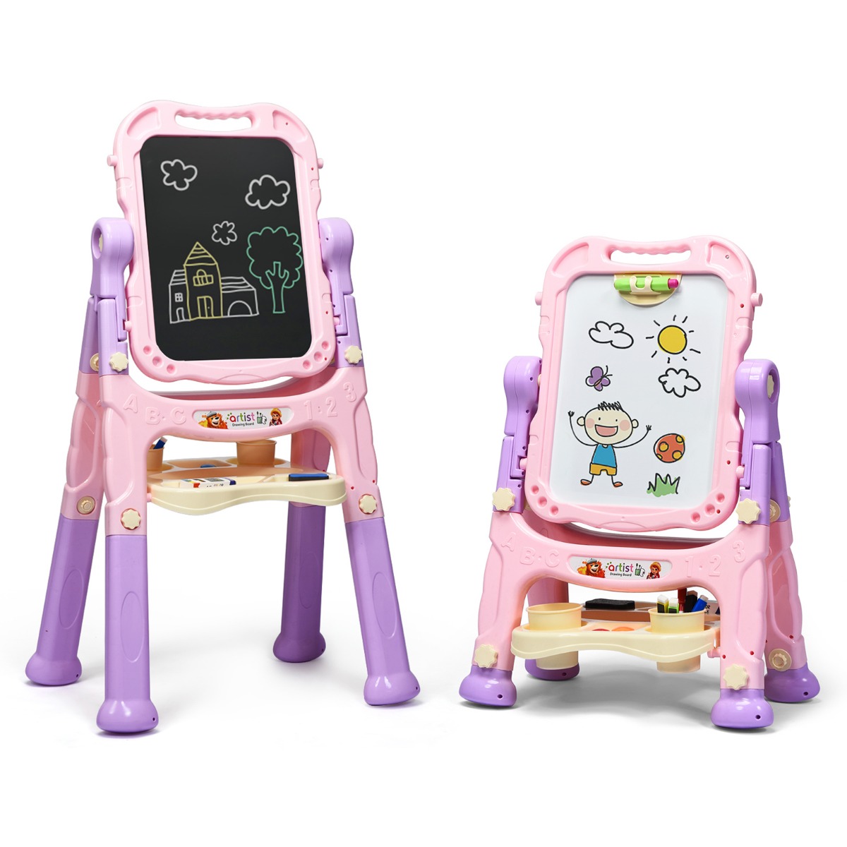 Kid's Double Sided Boards Easel Magnetic Painting Art-Pink - Savings Store