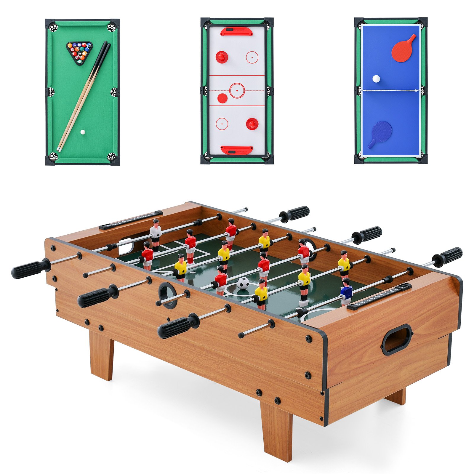 4 in 1 Combo Game Table Set Foosball Table with Billiards-Natural