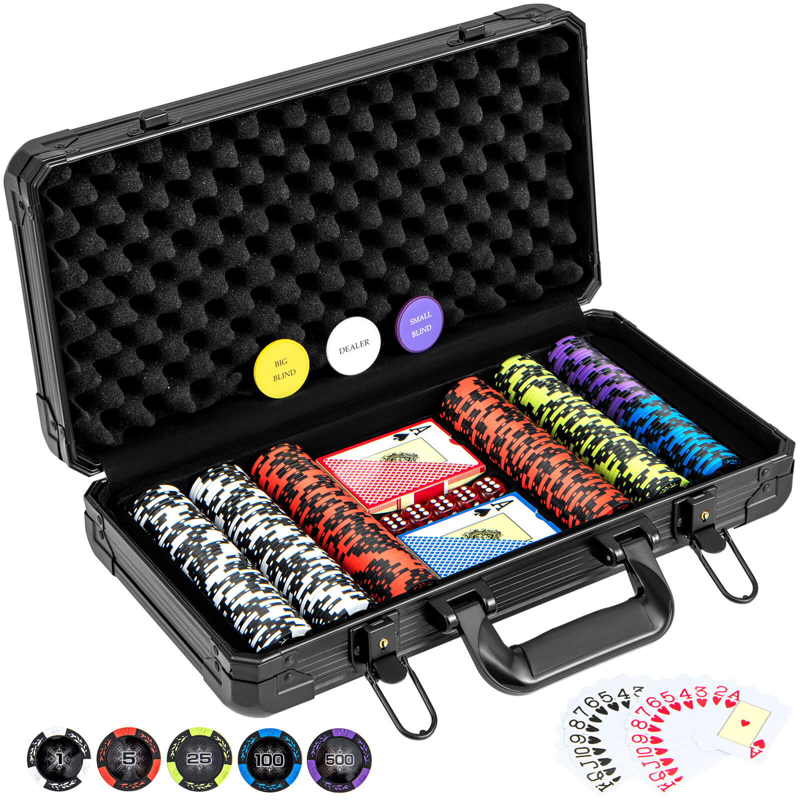 300 Pieces 14 Gram Texas Holdem Poker Chip Set with Dealer Buttons and Dice-Black - Savings Store
