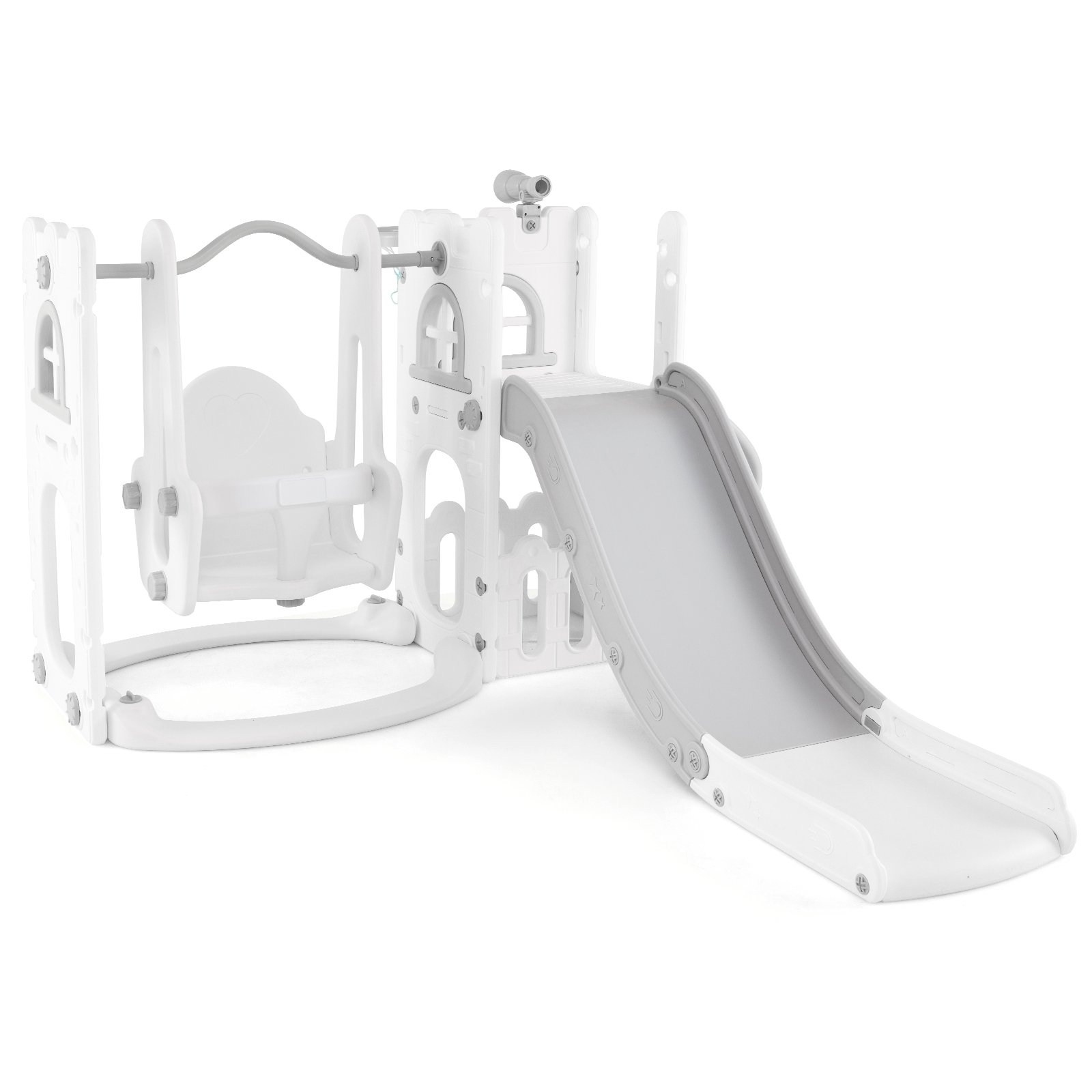 THORNVER 7-in-1 Toddle Slide Set with Swing Seat and Basketball Hoop and Ladder-Grey - Savings Store