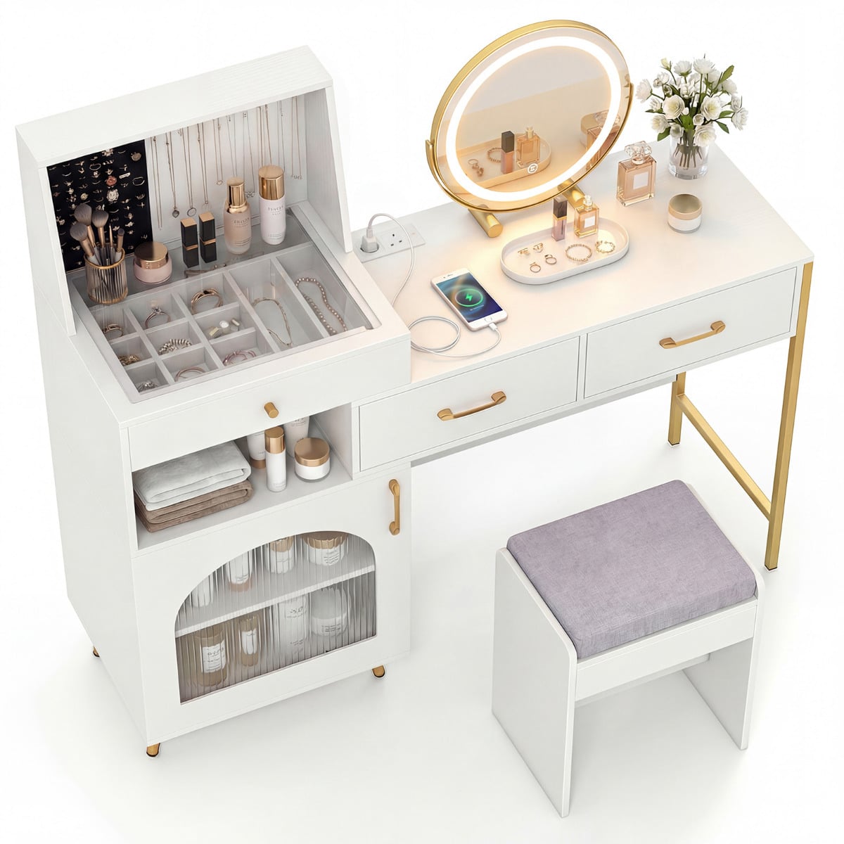 XRIX Vanity Desk with Mirror & Lights 3 Modes-White - Savings Store