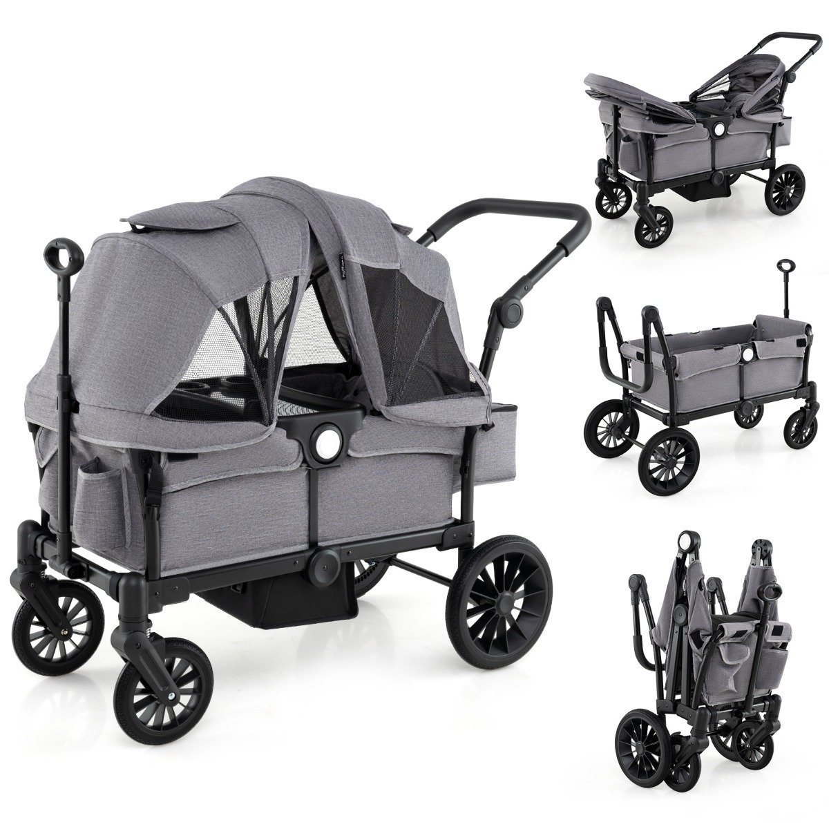 FROSTORIA Wagon Stroller for 2 Kids with Adjustable Handle and Removable Canopy-Grey - Savings Store