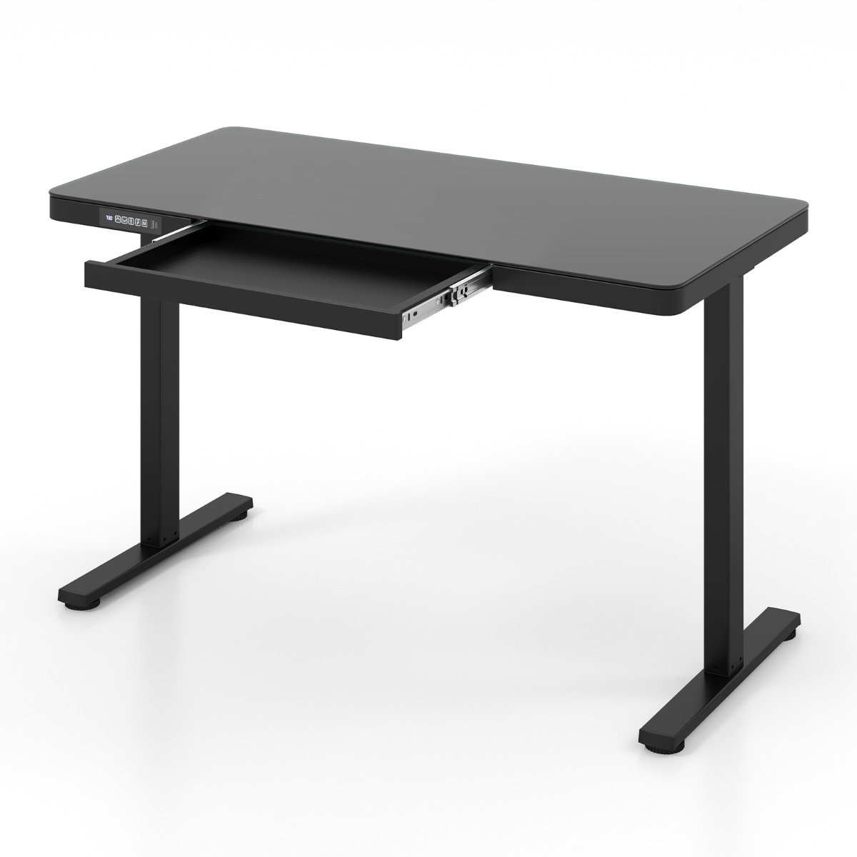 Computer Desk - WholePiece Glass Standing Desk with Drawers Black 120cm - Savings Store