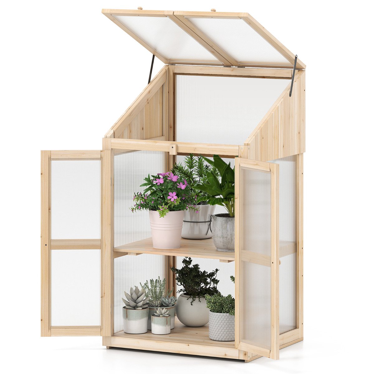 Wooden Cold Frame Greenhouse with Transparent Flip-top Roof - Savings Store