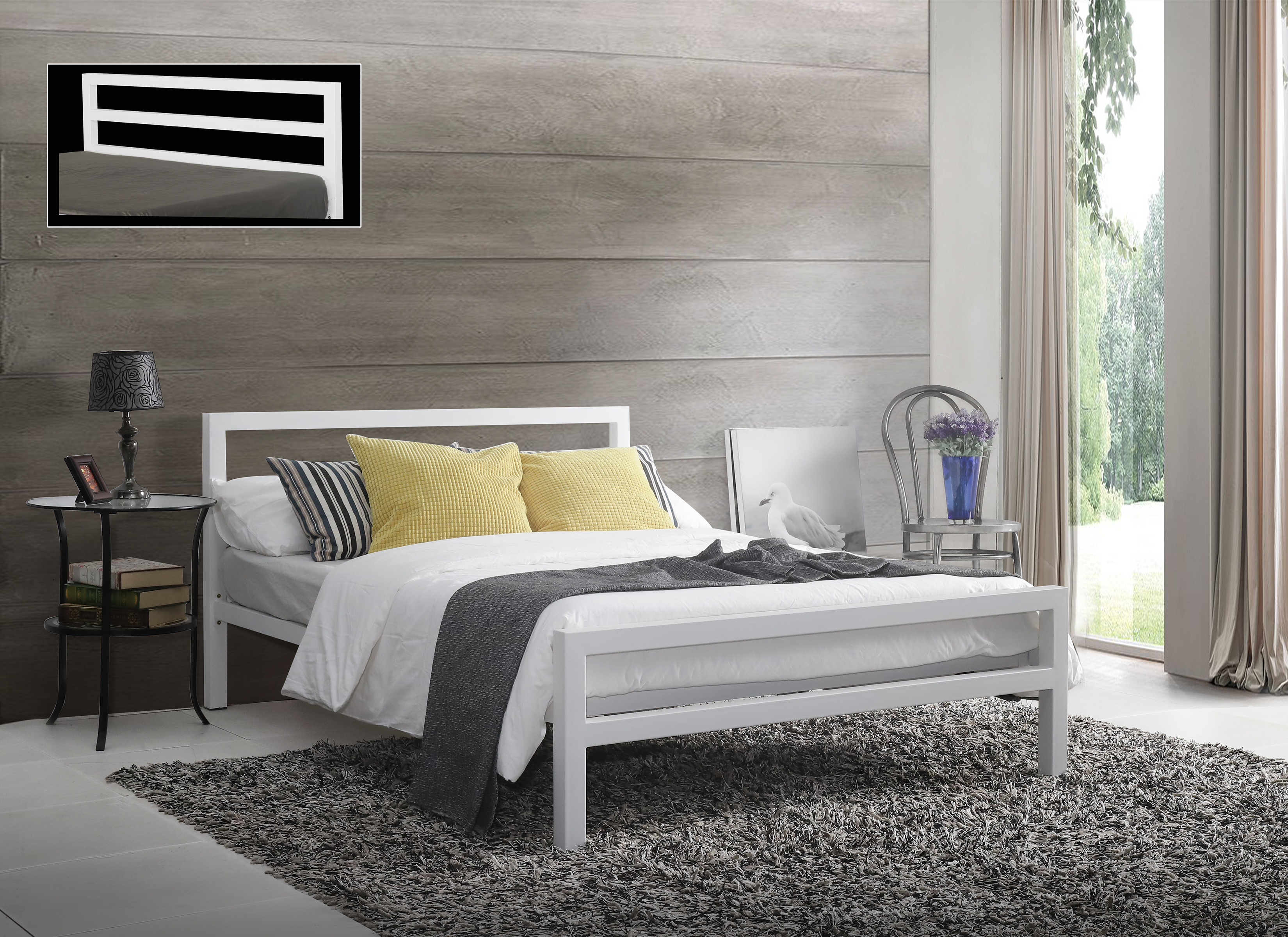 Double Bed - CITRANO 4ft6 Metal Bed White - Bedland