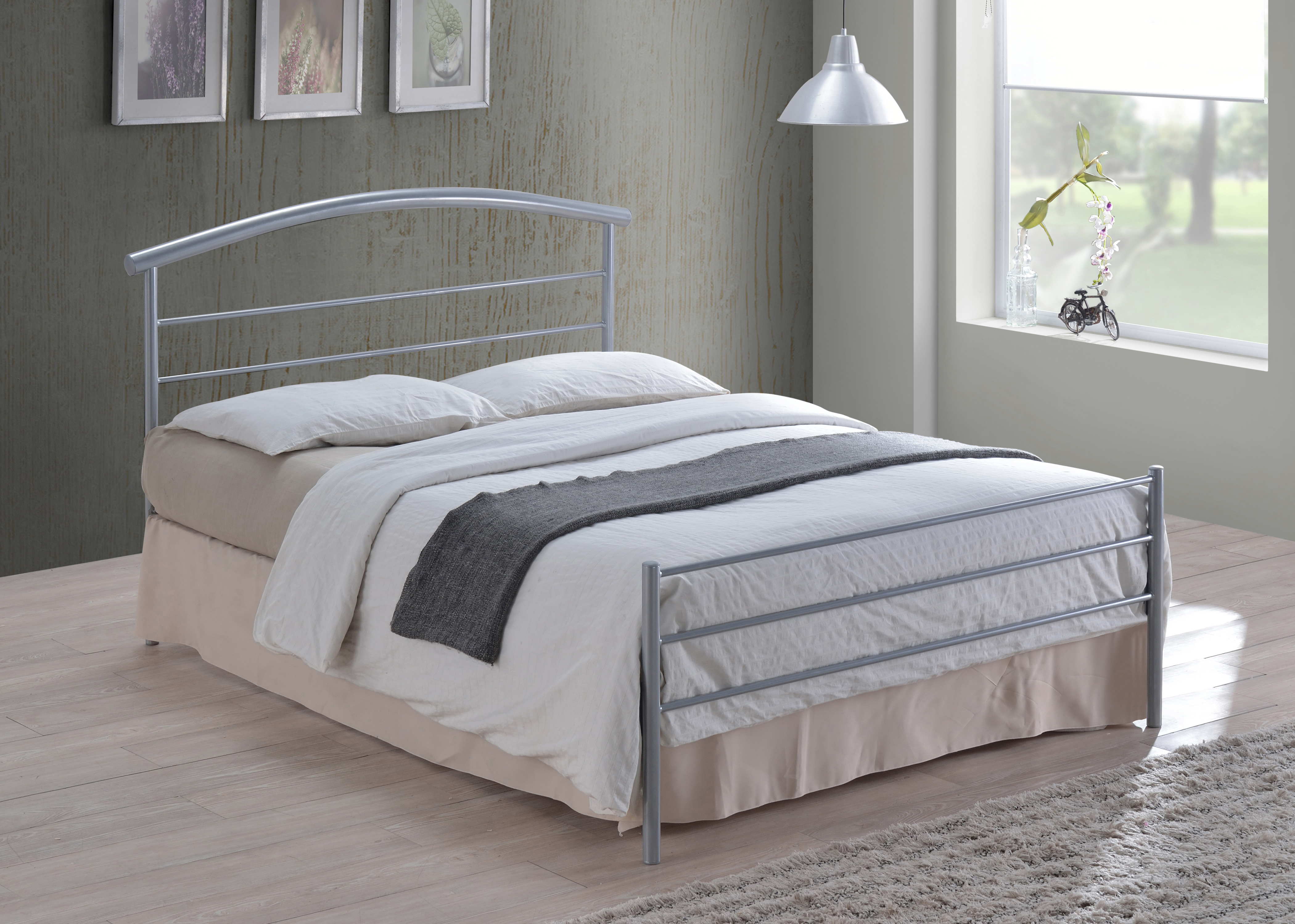 Single Bed - BRENOVA 3ft Metal Bed Silver - Bedland