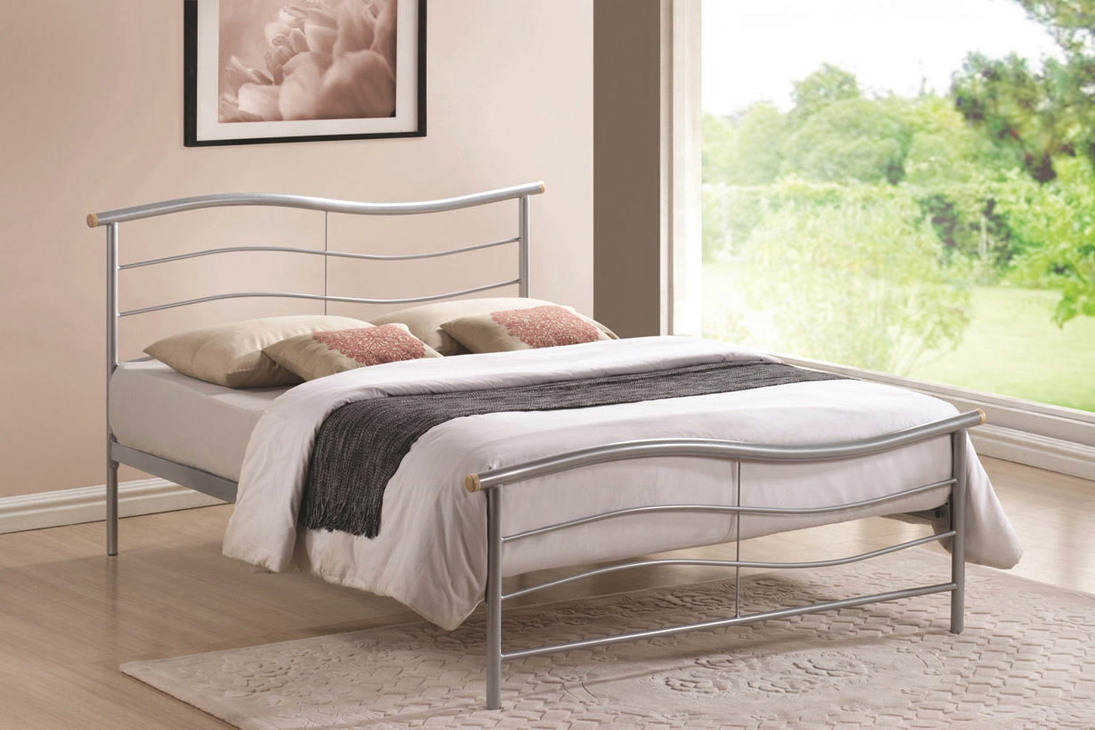 Double Bed - WAVONA 4ft6 Metal Bed Silver - Bedland
