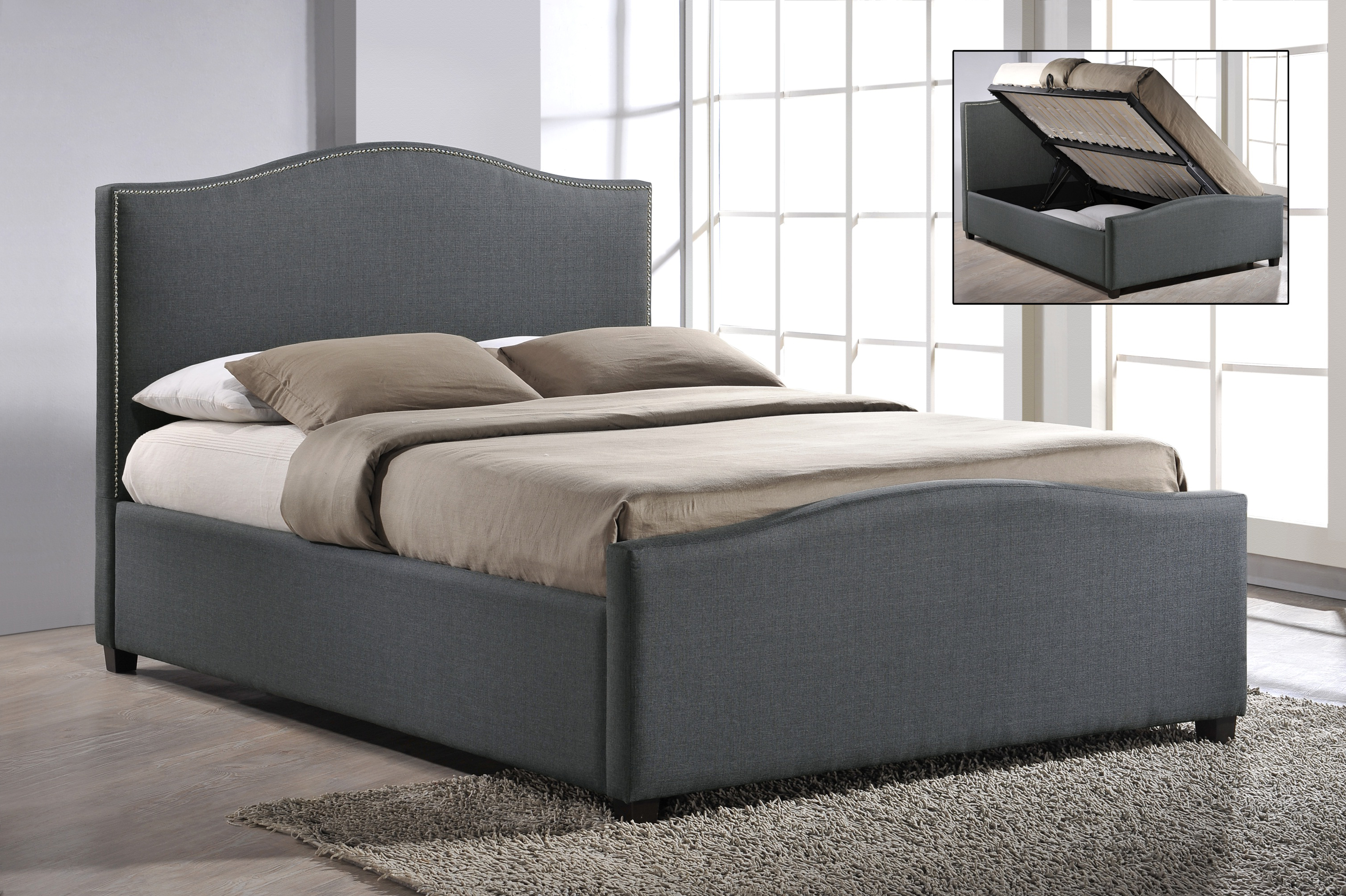 Double Bed - BRAVISTON 4ft6 Fabric Bed Grey - Bedland