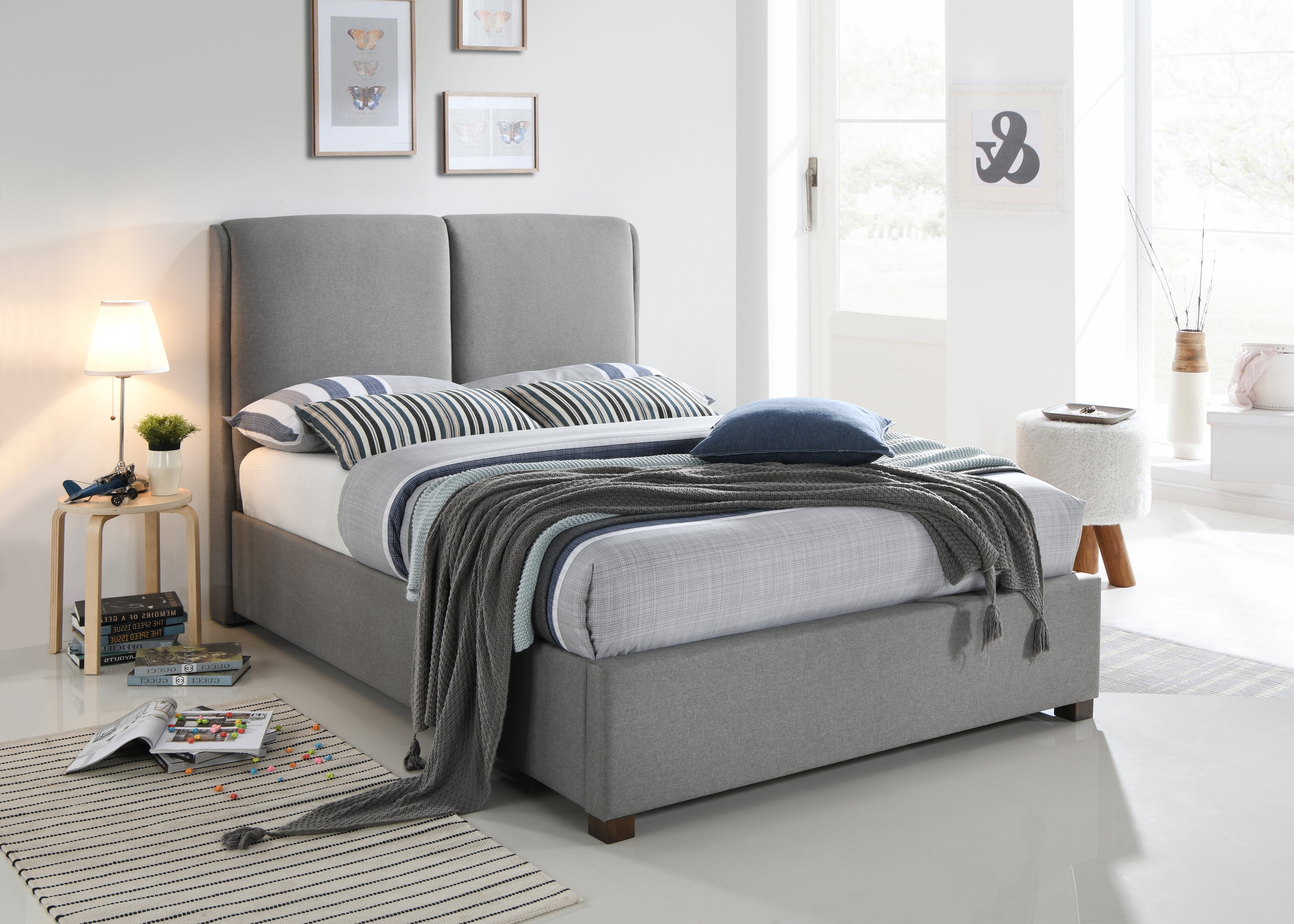 Double Bed - OMEGA 4ft6 Fabric Bed Light Grey - Bedland