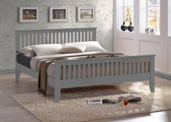 Double Bed - TURANO 4ft6 Wooden Bed Grey - Bedland