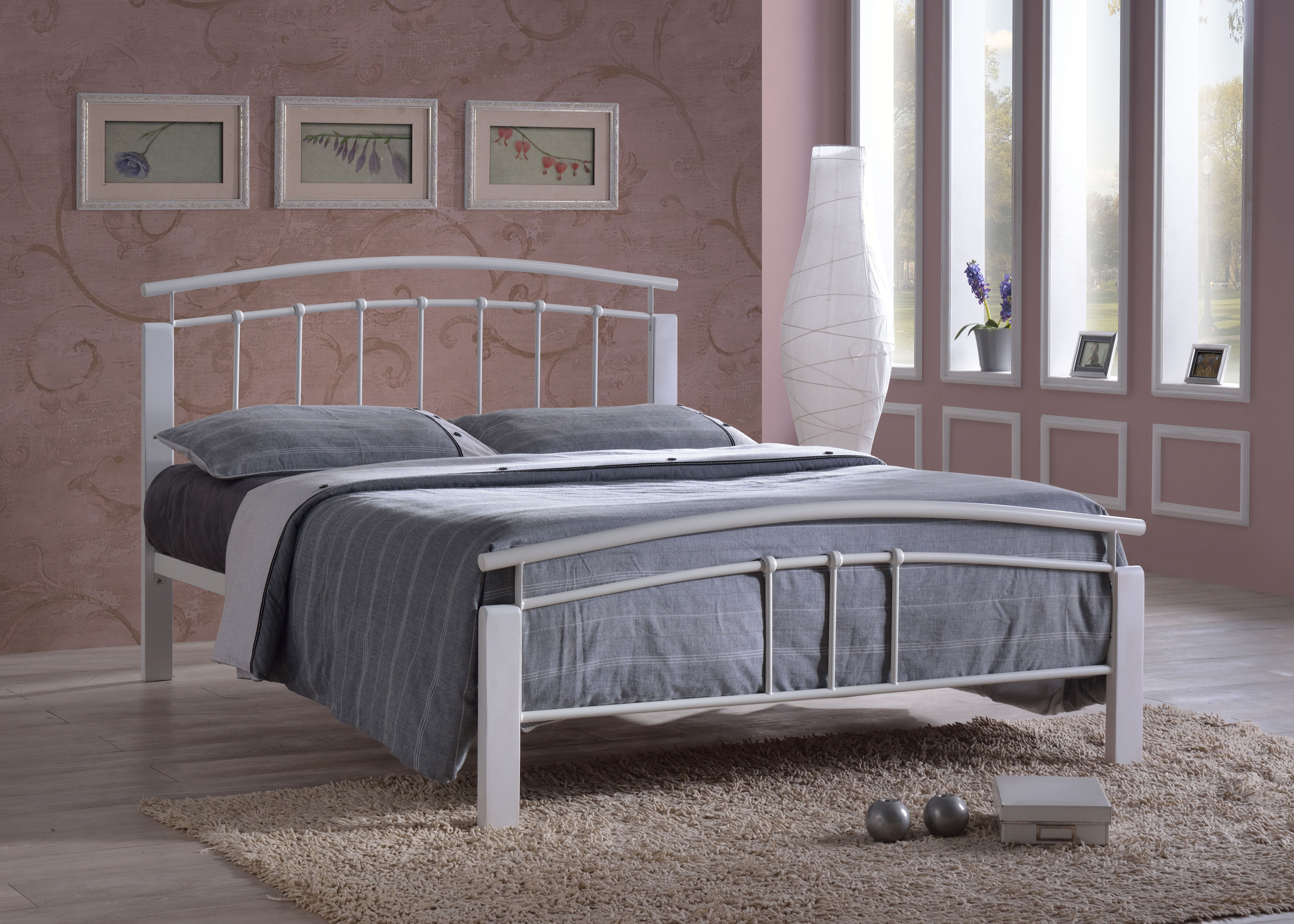 Double Bed - TETRAVON 4ft6 Metal Bed White - Bedland