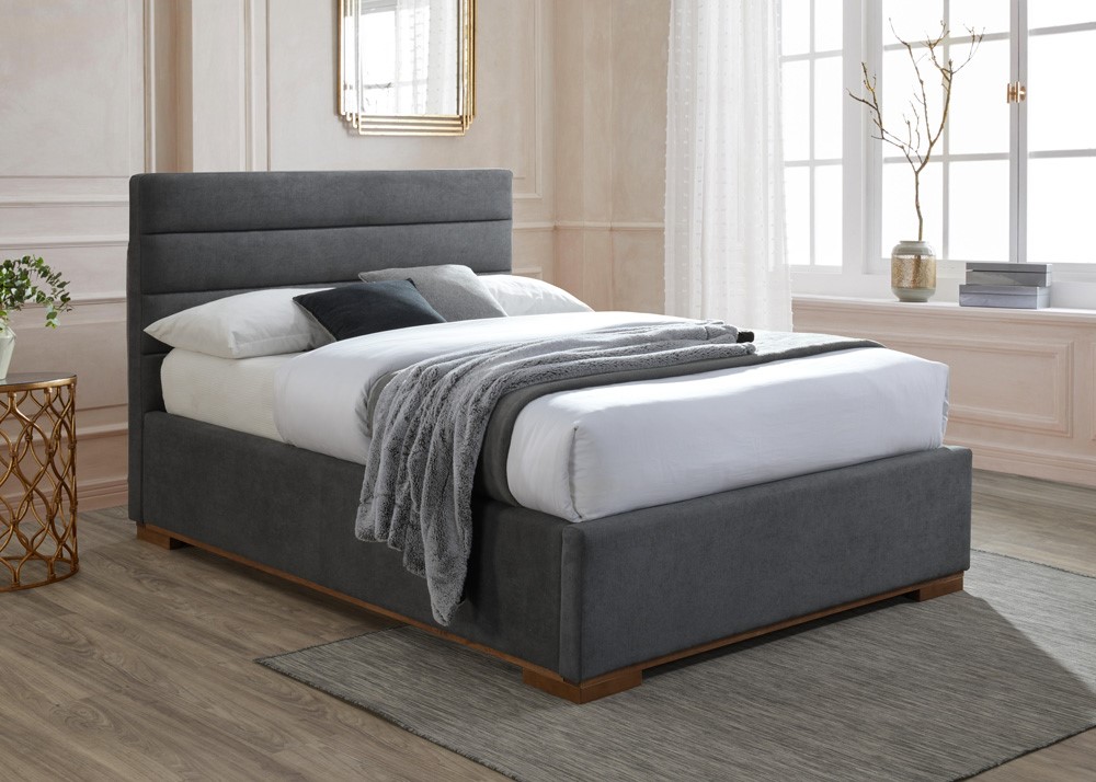 Kingsize Bed - MAYTON Ottoman 5ft Fabric Bed Dark Grey - Bedland