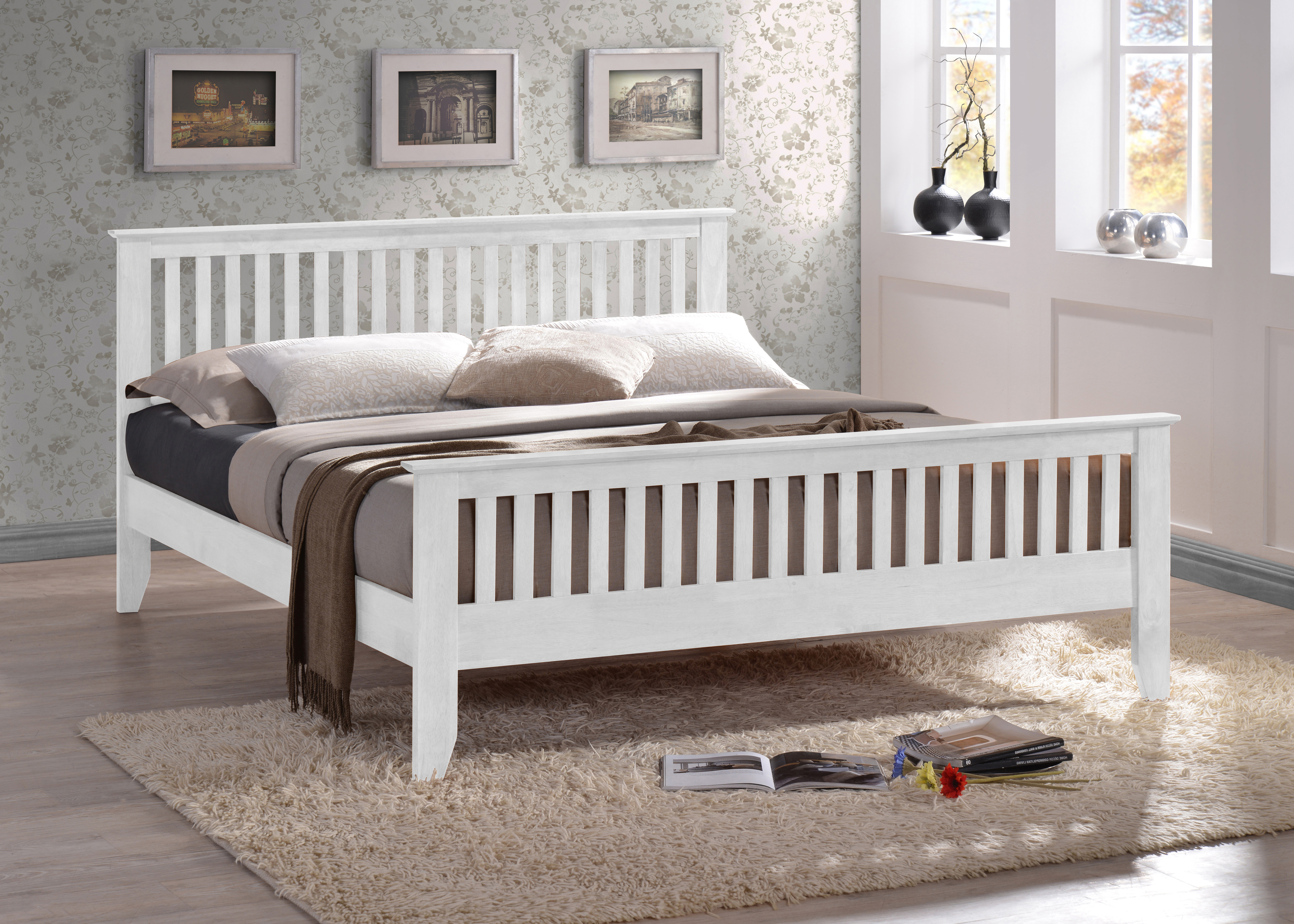 Double Bed - TURANO 4ft6 Wooden Bed White - Bedland