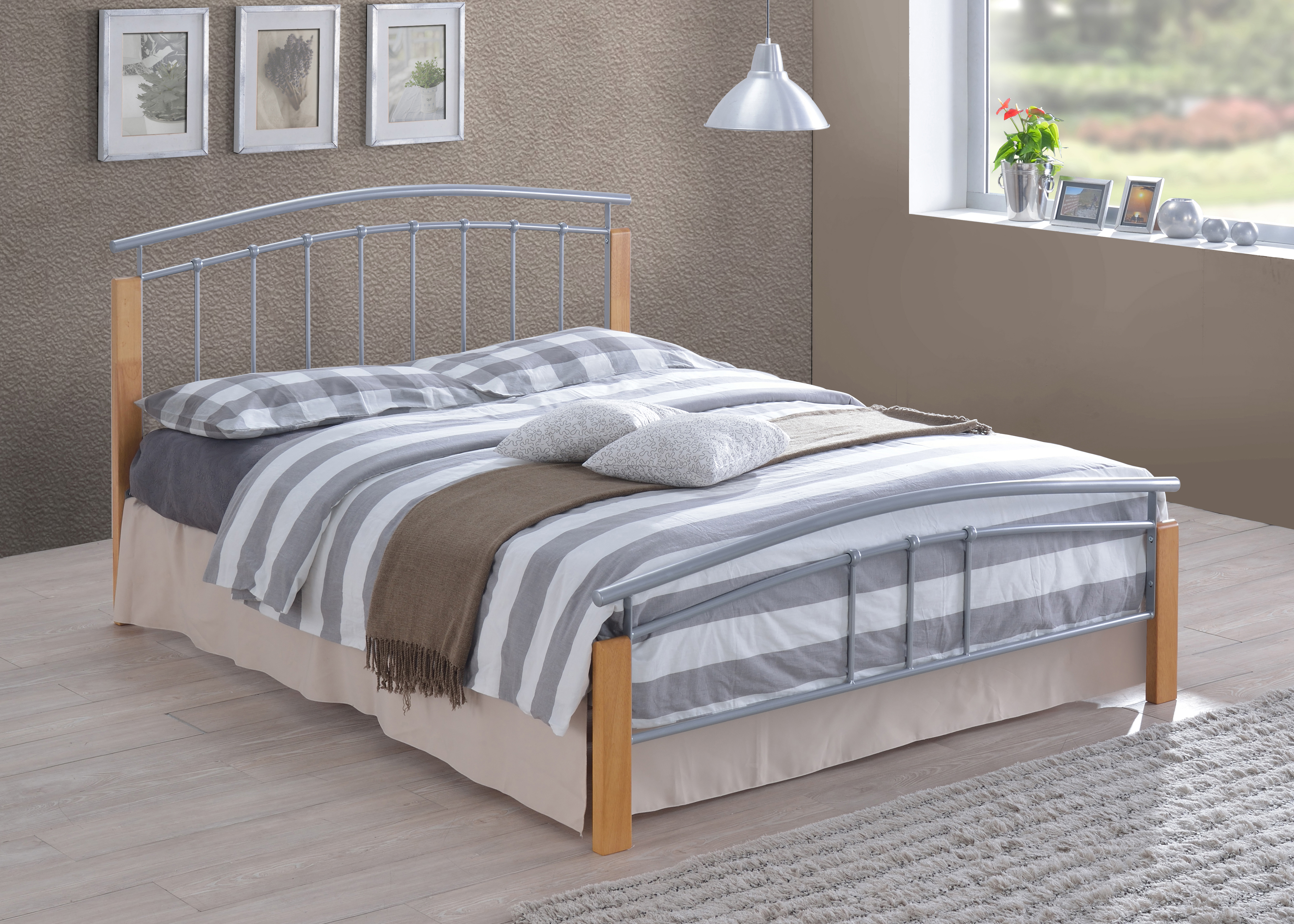 Double Bed - TETRAVON 4ft6 Metal Bed Silver - Bedland