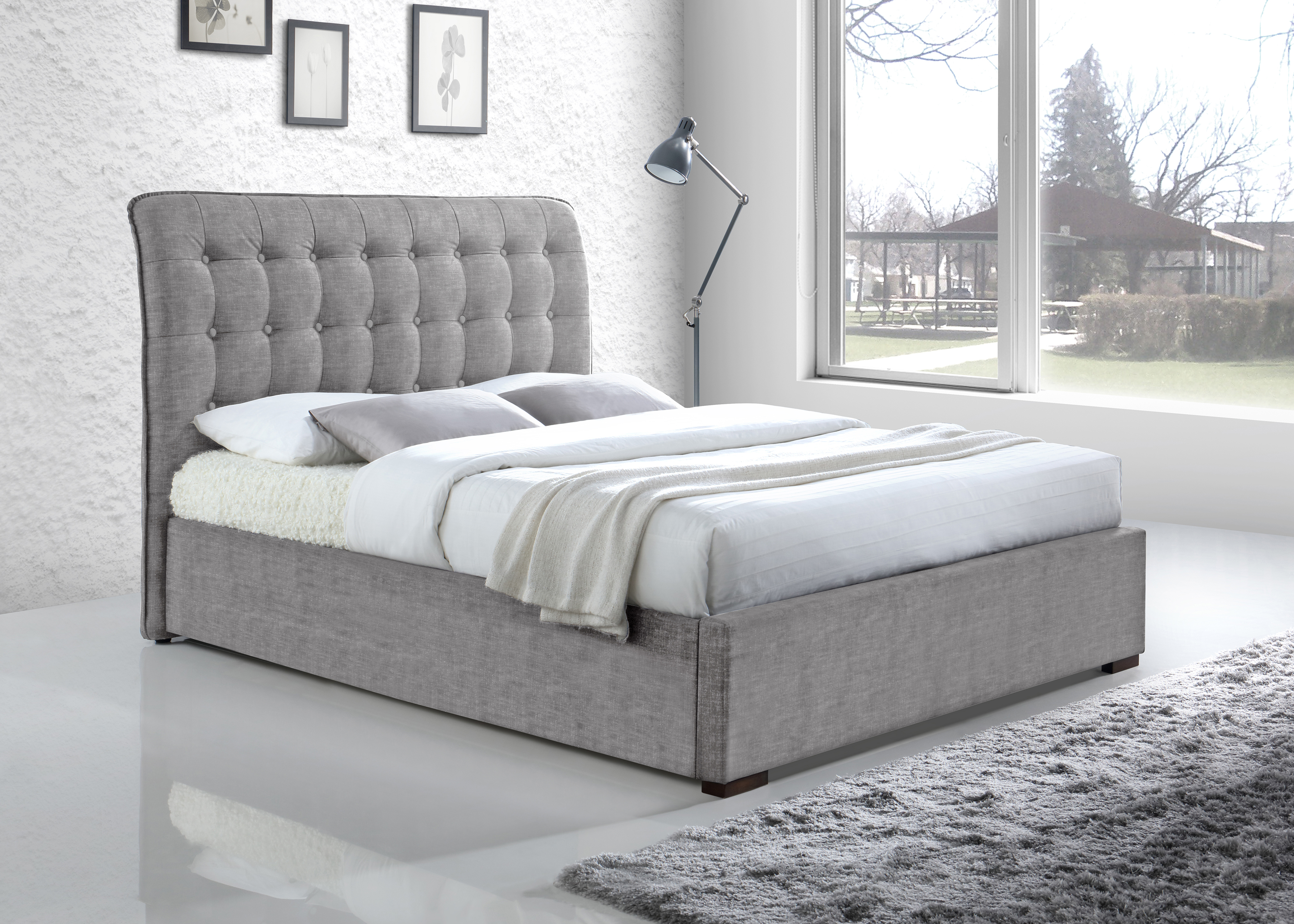 Double Bed - HAMVISTA 4ft6 Fabric Bed Light Grey - Bedland