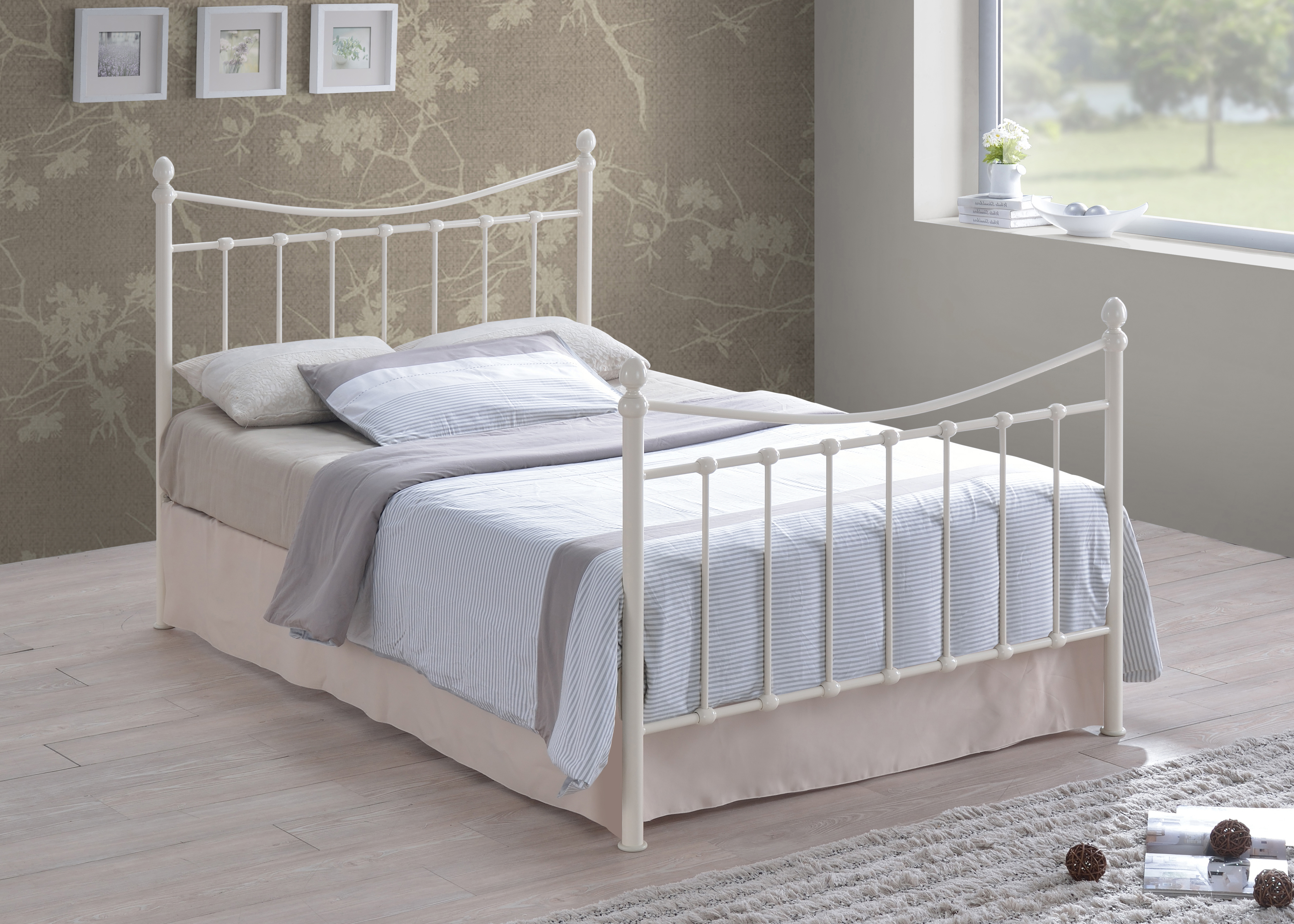 Double Bed - ALDERNOX 4ft6 Metal Bed Ivory - Bedland