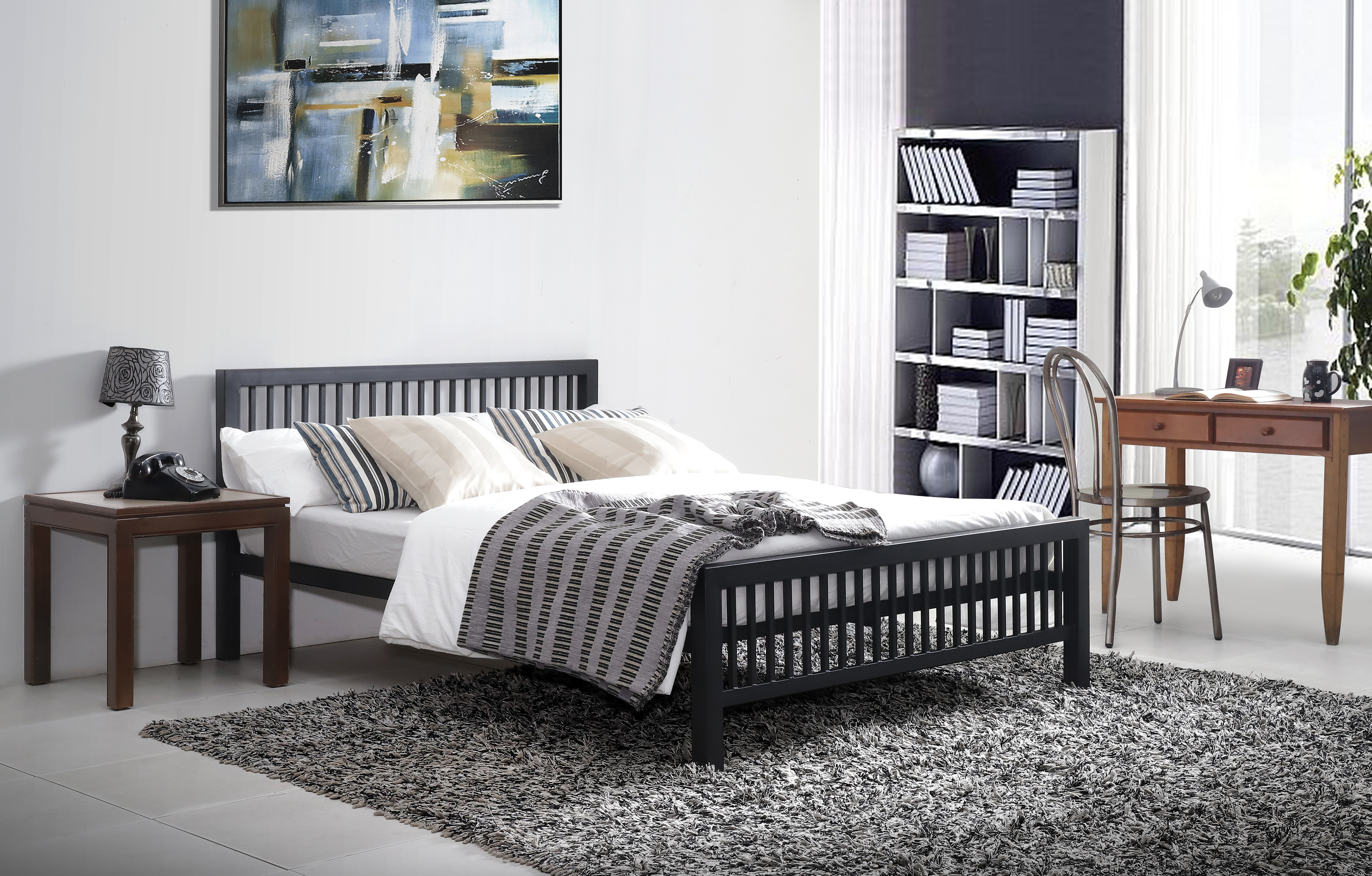 Small Double Bed - MERAVON 4ft Metal Bed Charcoal Black - Bedland