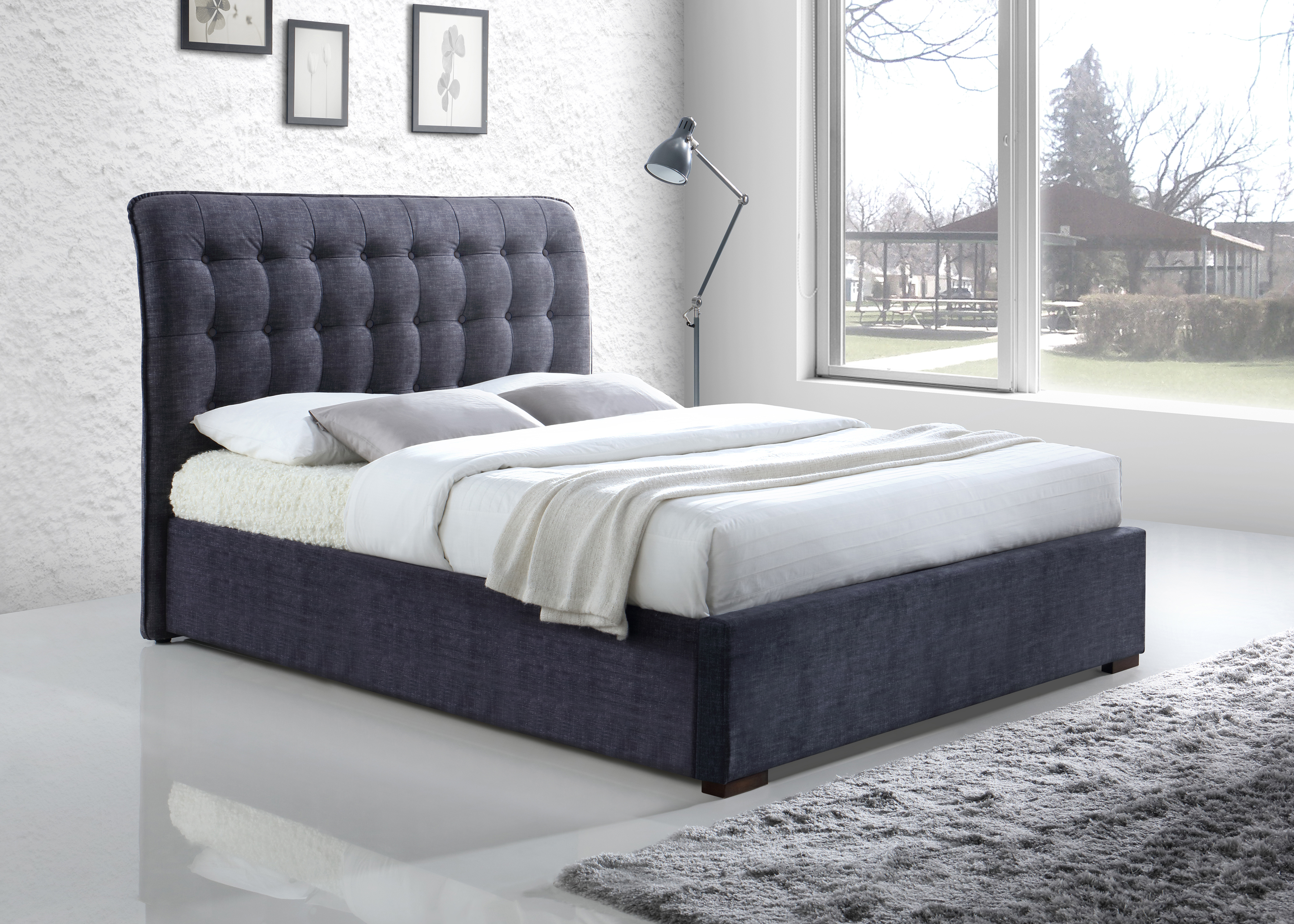 Double Bed - HAMVISTA 4ft6 Fabric Bed Dark Grey - Bedland