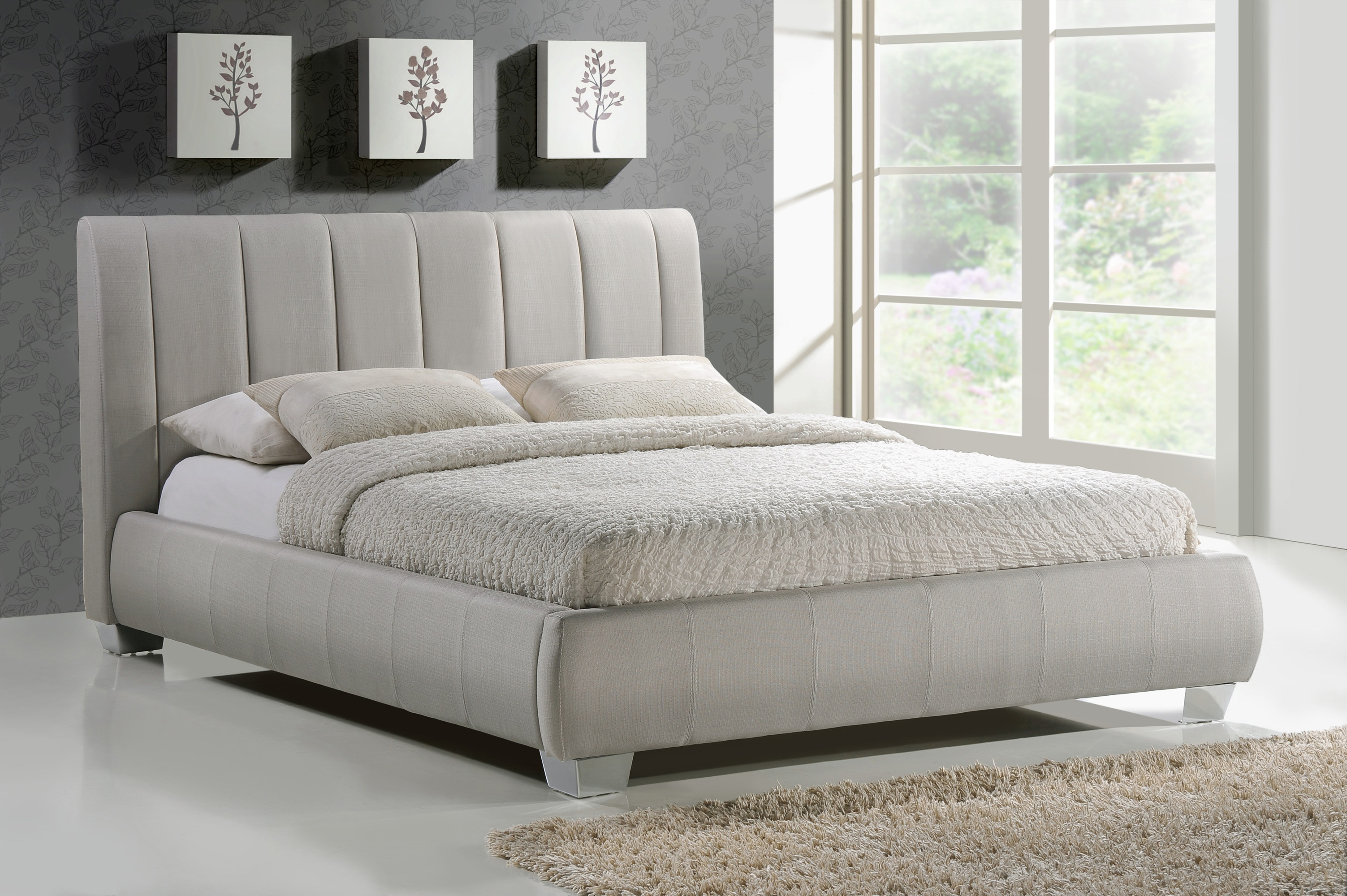 Double Bed - BRAVORA 4ft6 Fabric Bed Sand - Bedland