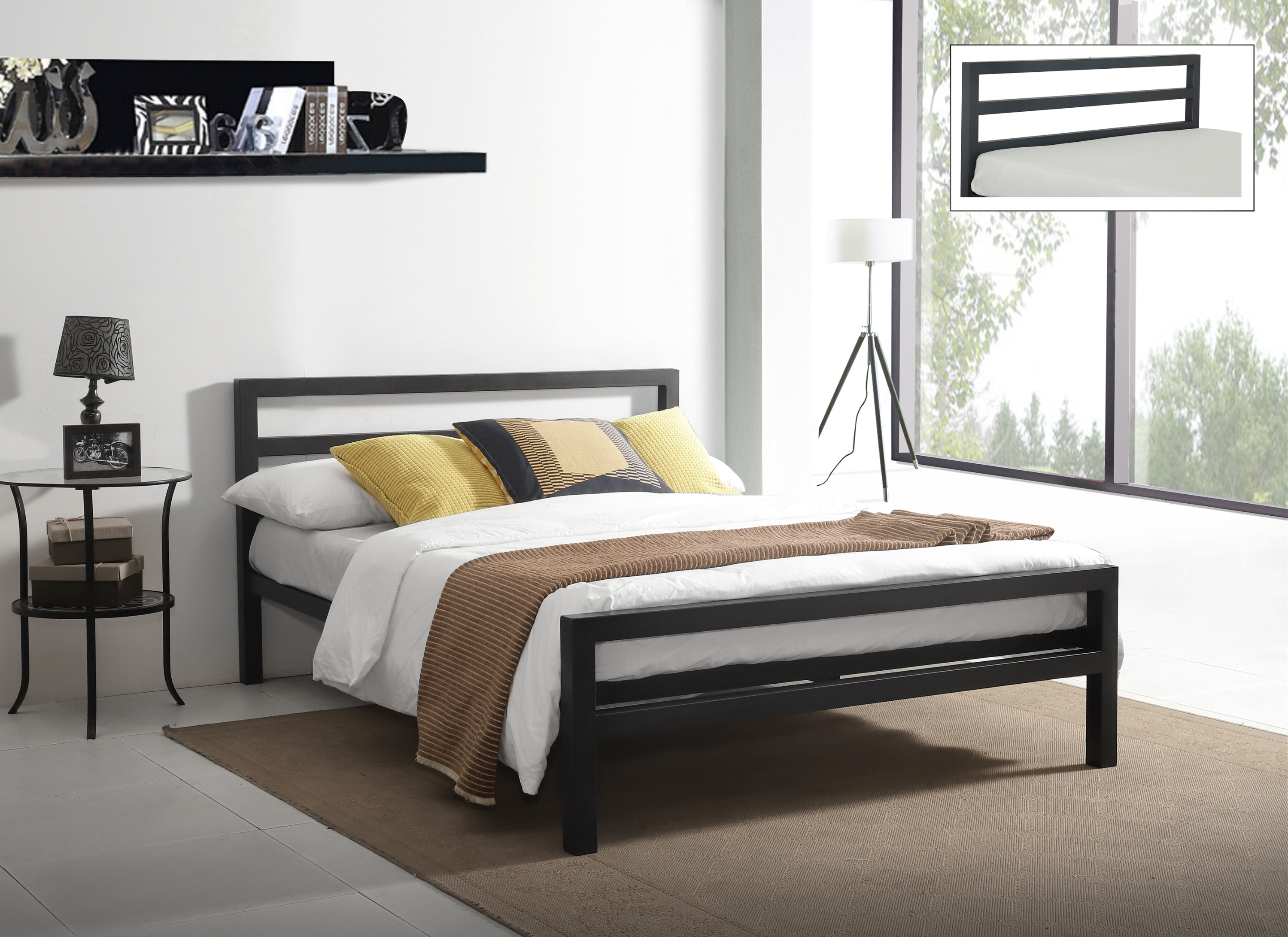 Double Bed - CITRANO 4ft6 Metal Bed Charcoal Black - Bedland