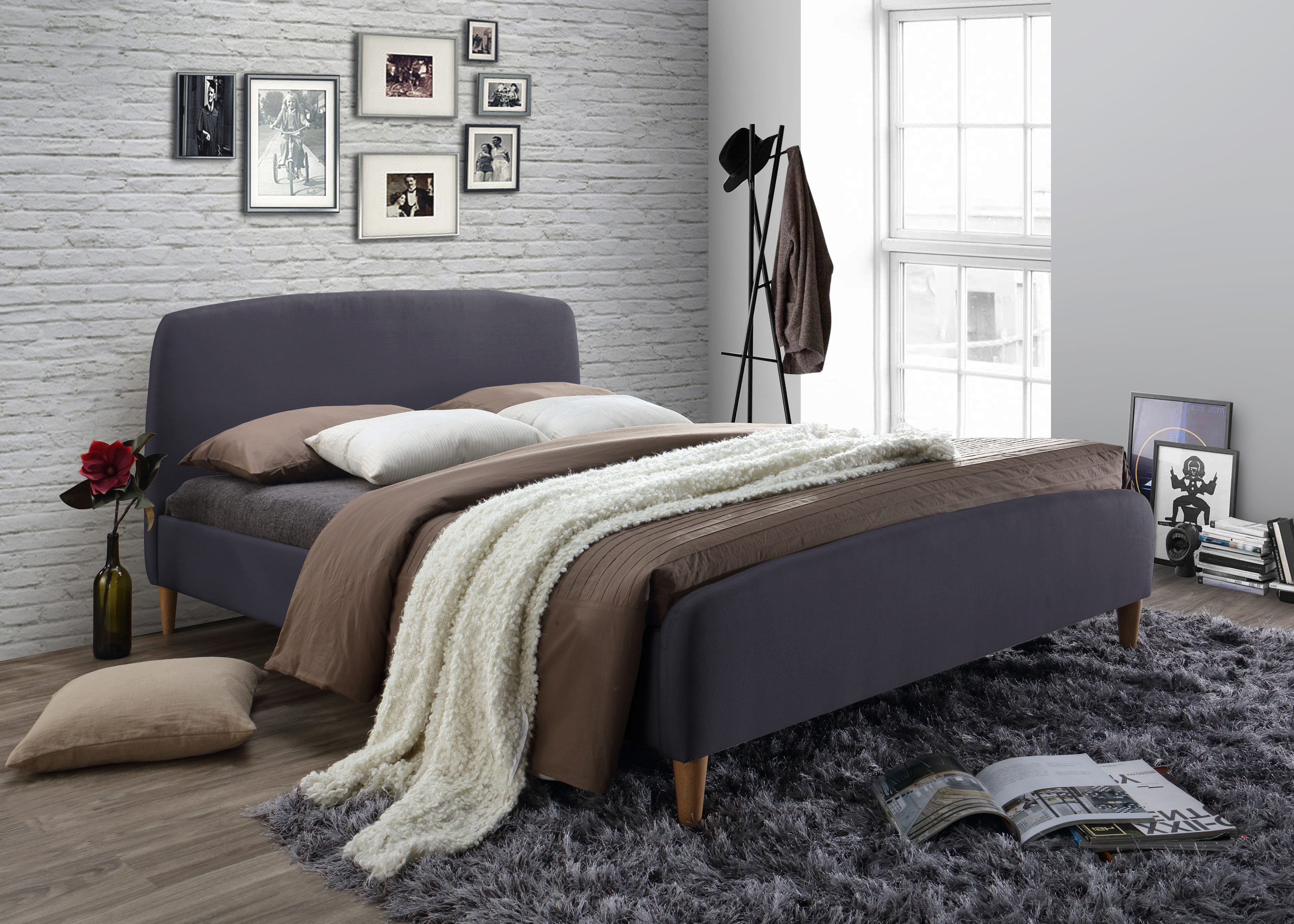 Kingsize Bed - GENARA 5ft Fabric Bed Dark Grey - Bedland