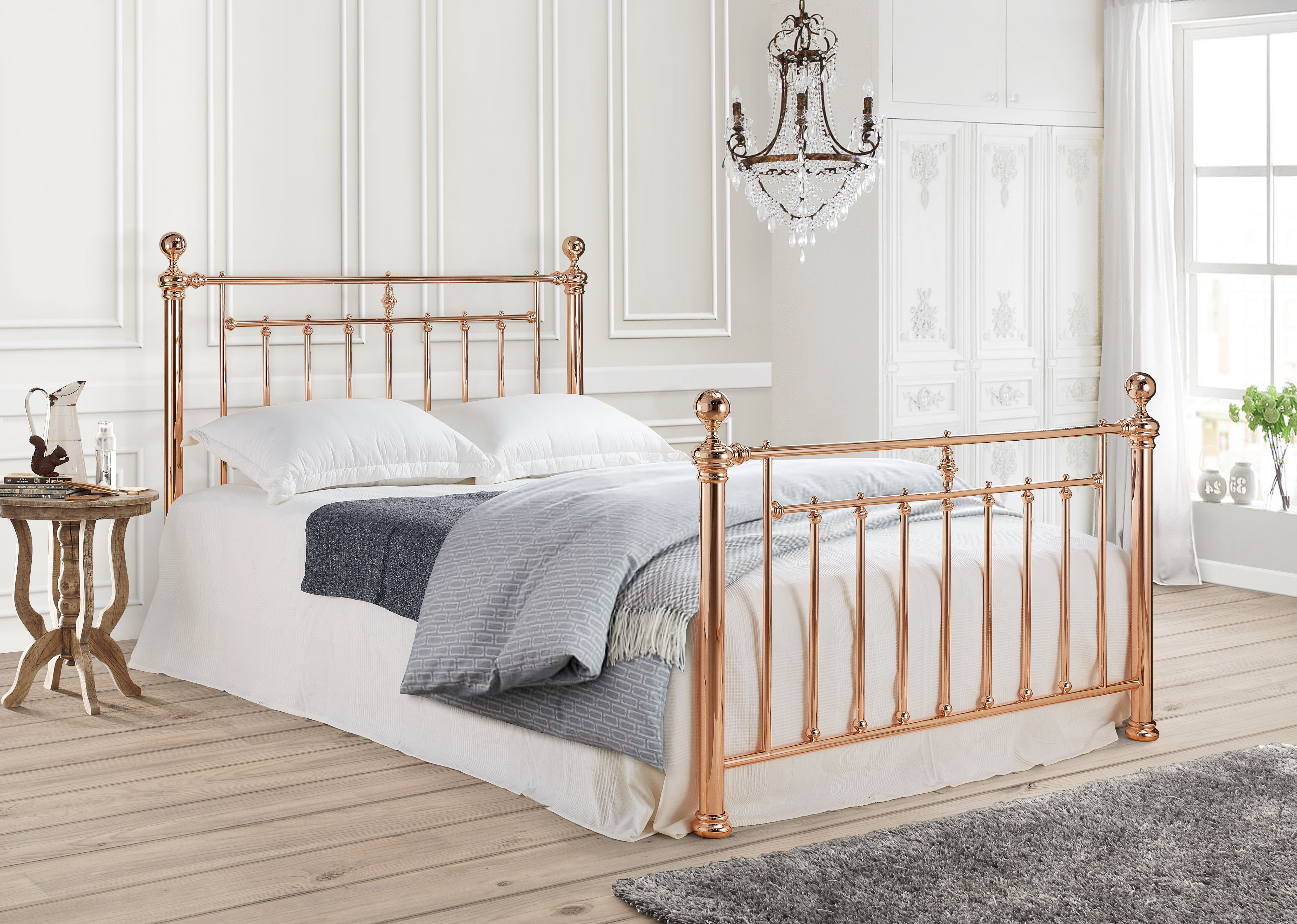 Double Bed - ALVERSTON 4ft6 Metal Bed Rose Gold - Bedland