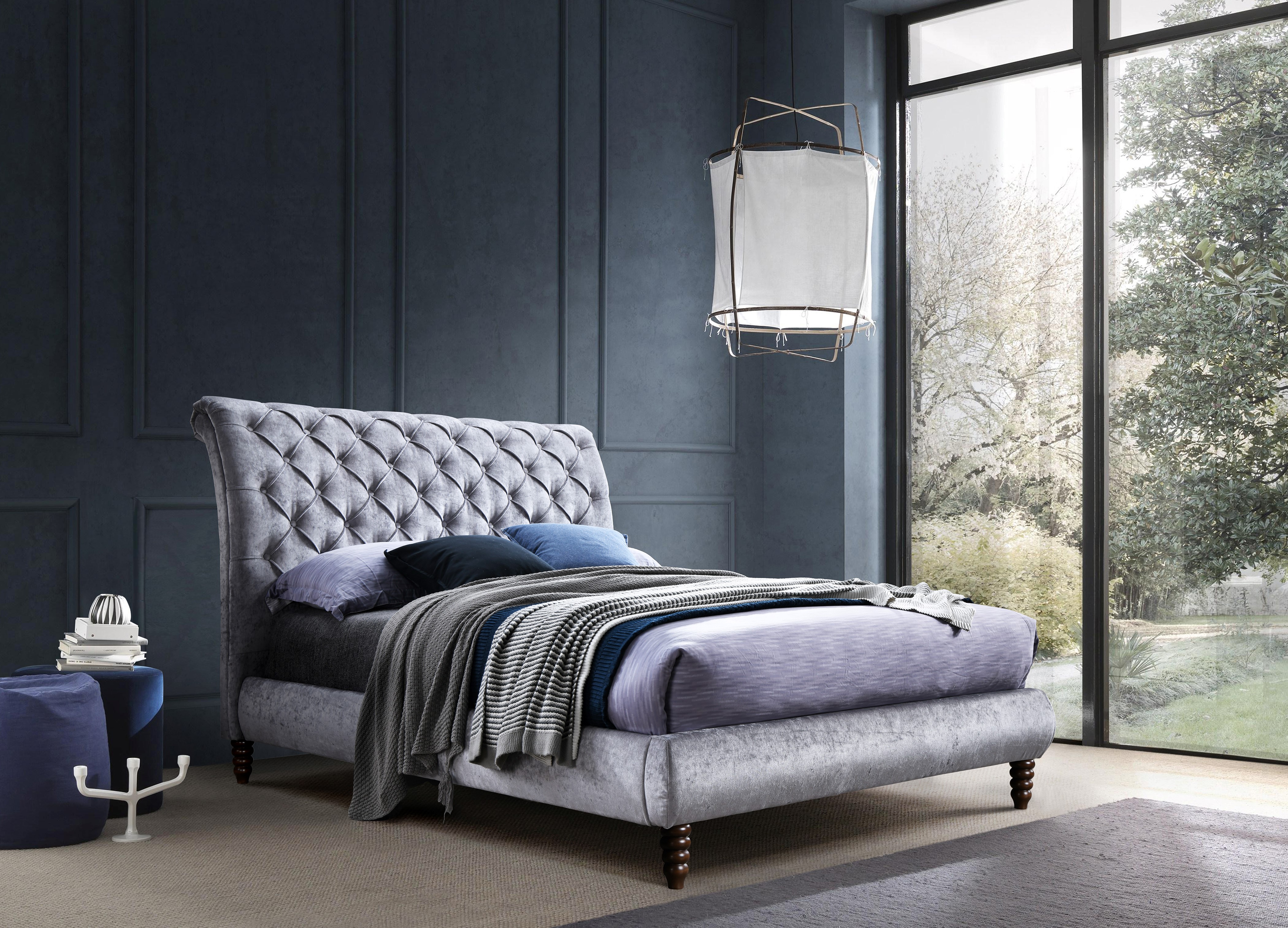 Double Bed - VENOVIA 4ft6 Fabric Bed Grey - Bedland