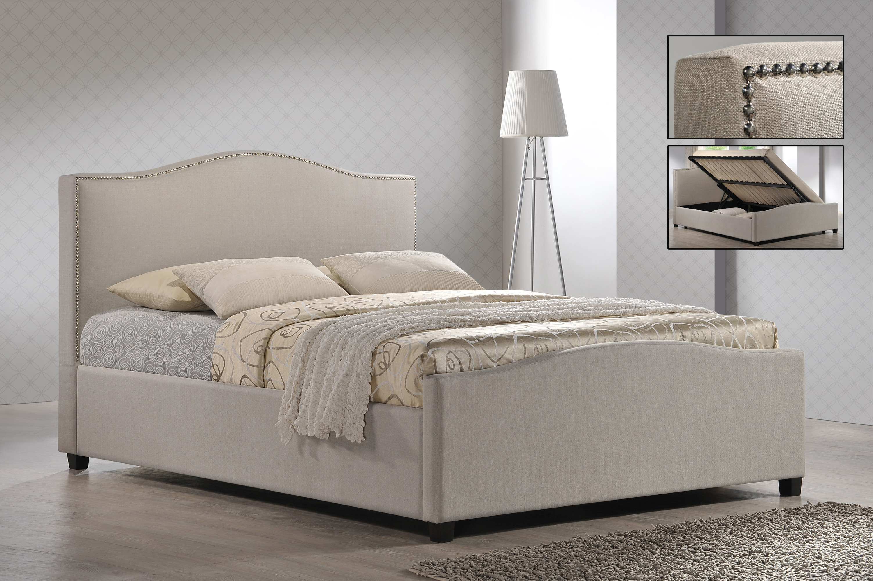 Double Bed - BRAVISTON 4ft6 Fabric Bed Sand - Bedland