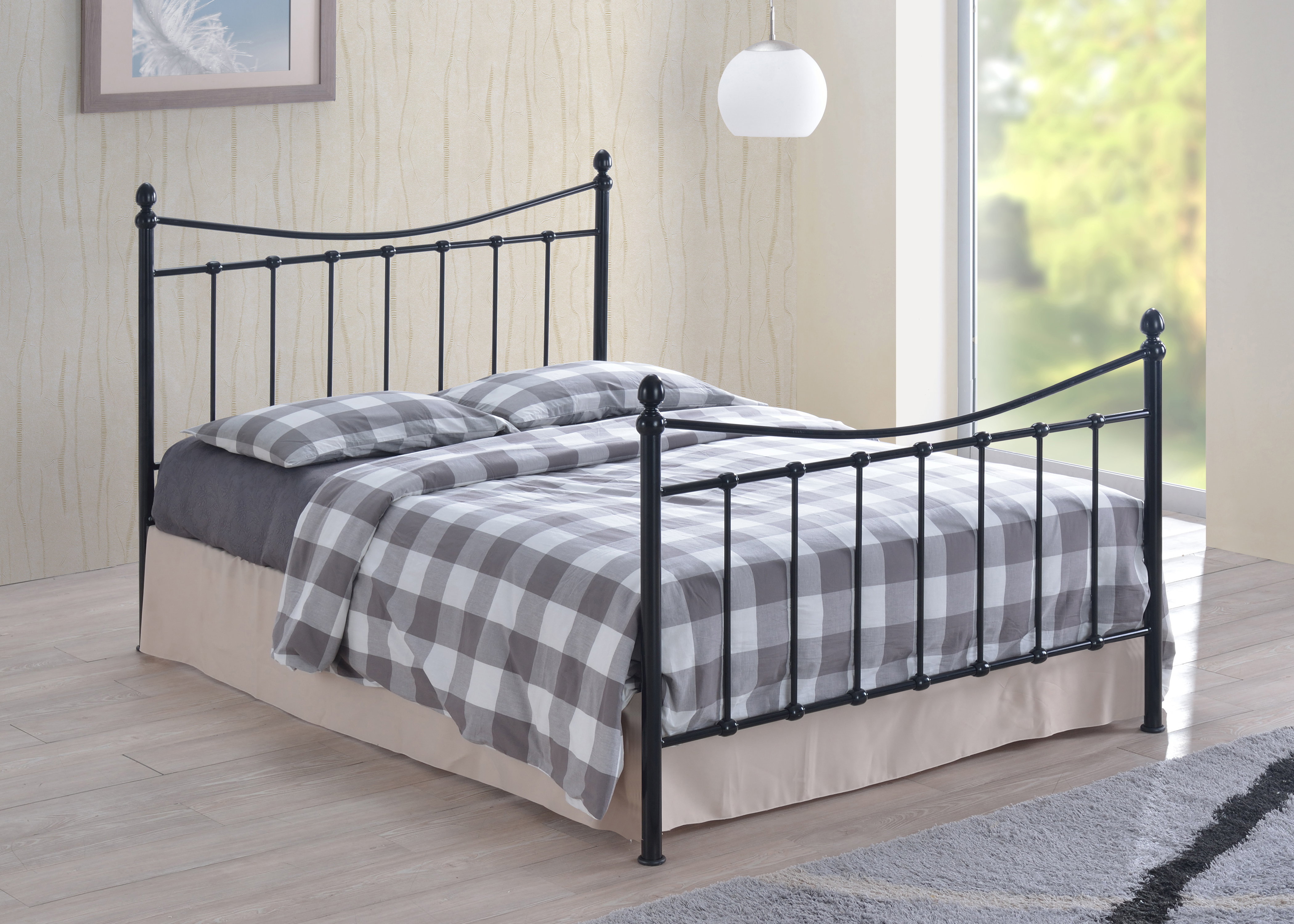 Double Bed - ALDERNOX 4ft6 Metal Bed Black - Bedland