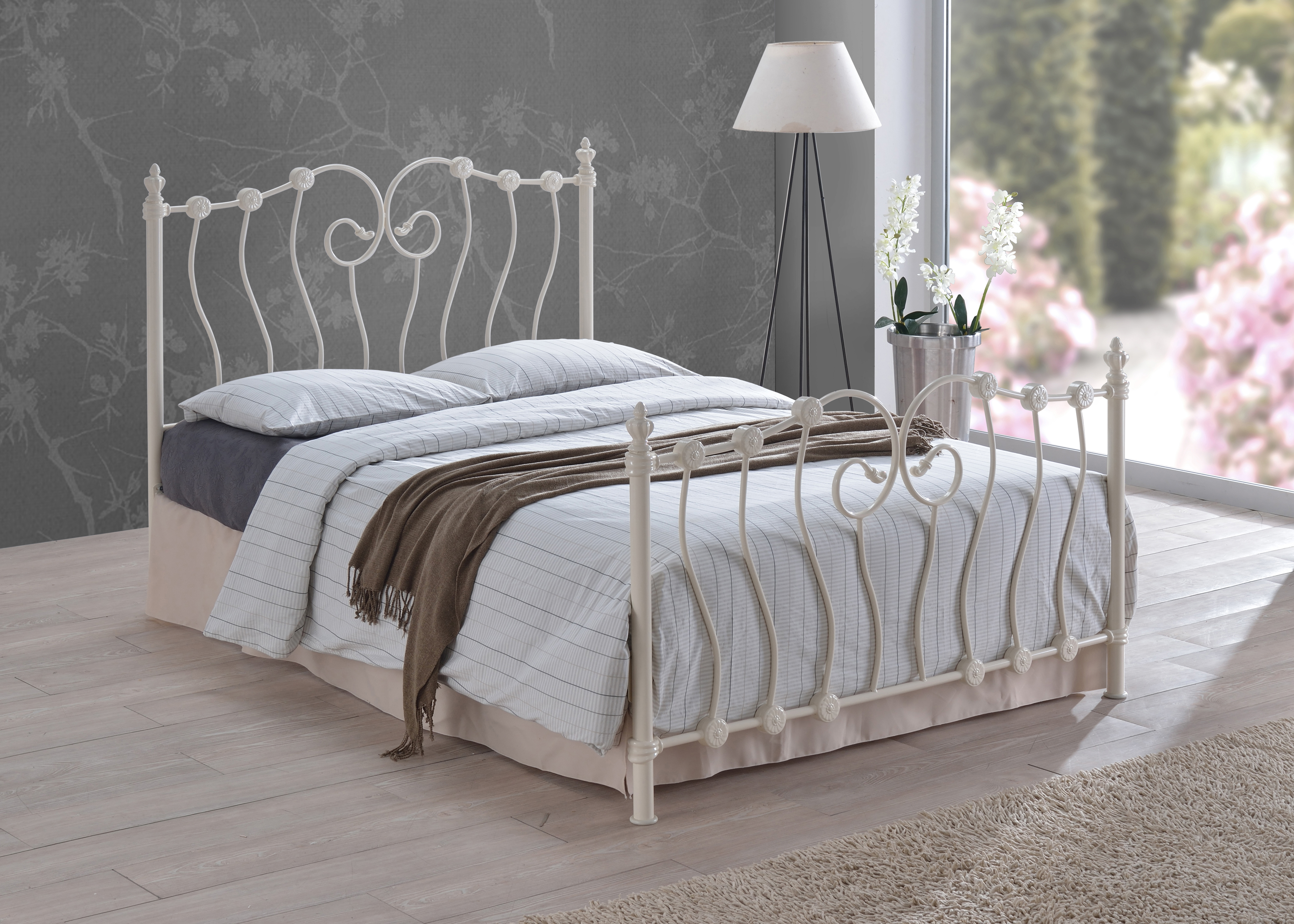 Kingsize Bed - INOVARA 5ft Metal Bed Ivory - Bedland