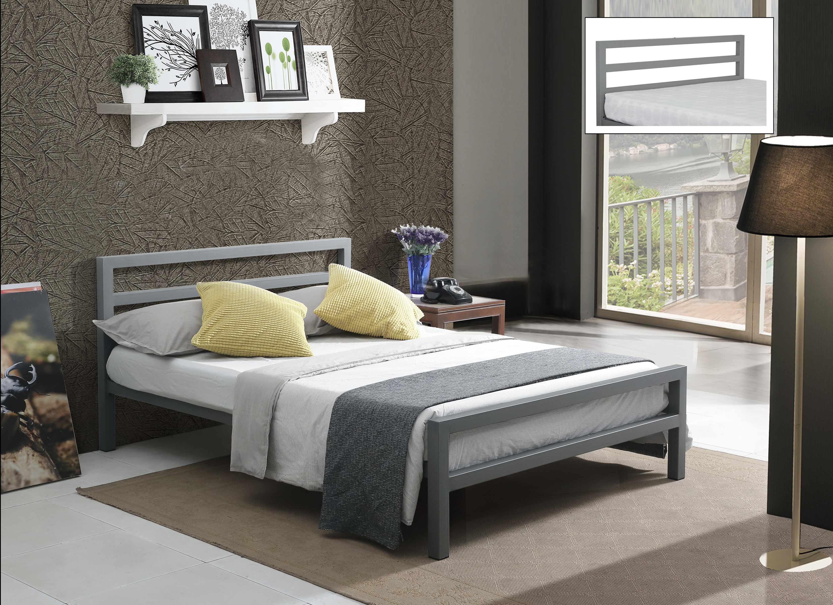 Double Bed - CITRANO 4ft6 Metal Bed Grey - Bedland