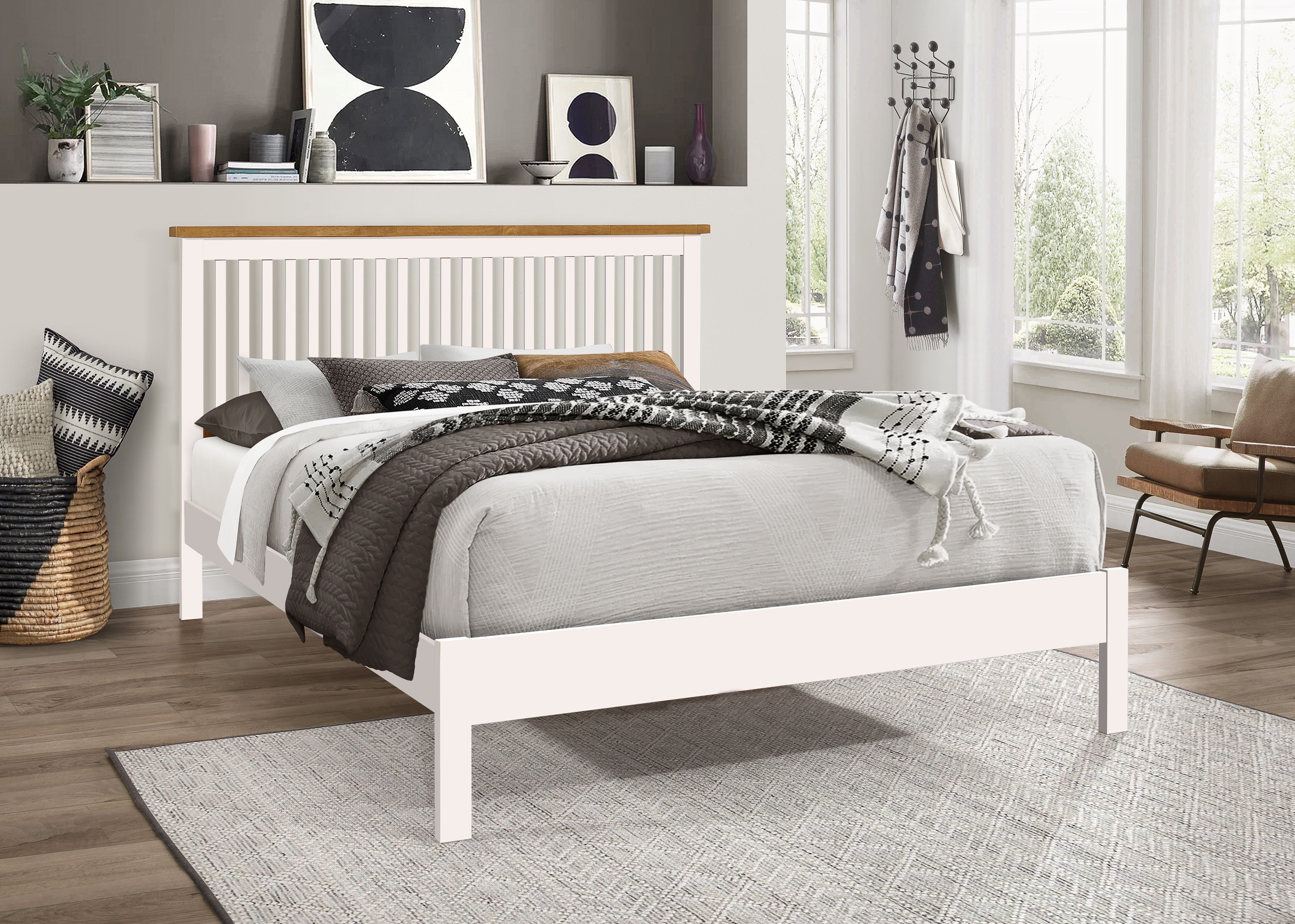 Double Bed - HARRODS 4ft6 Wooden Bed White - Bedland