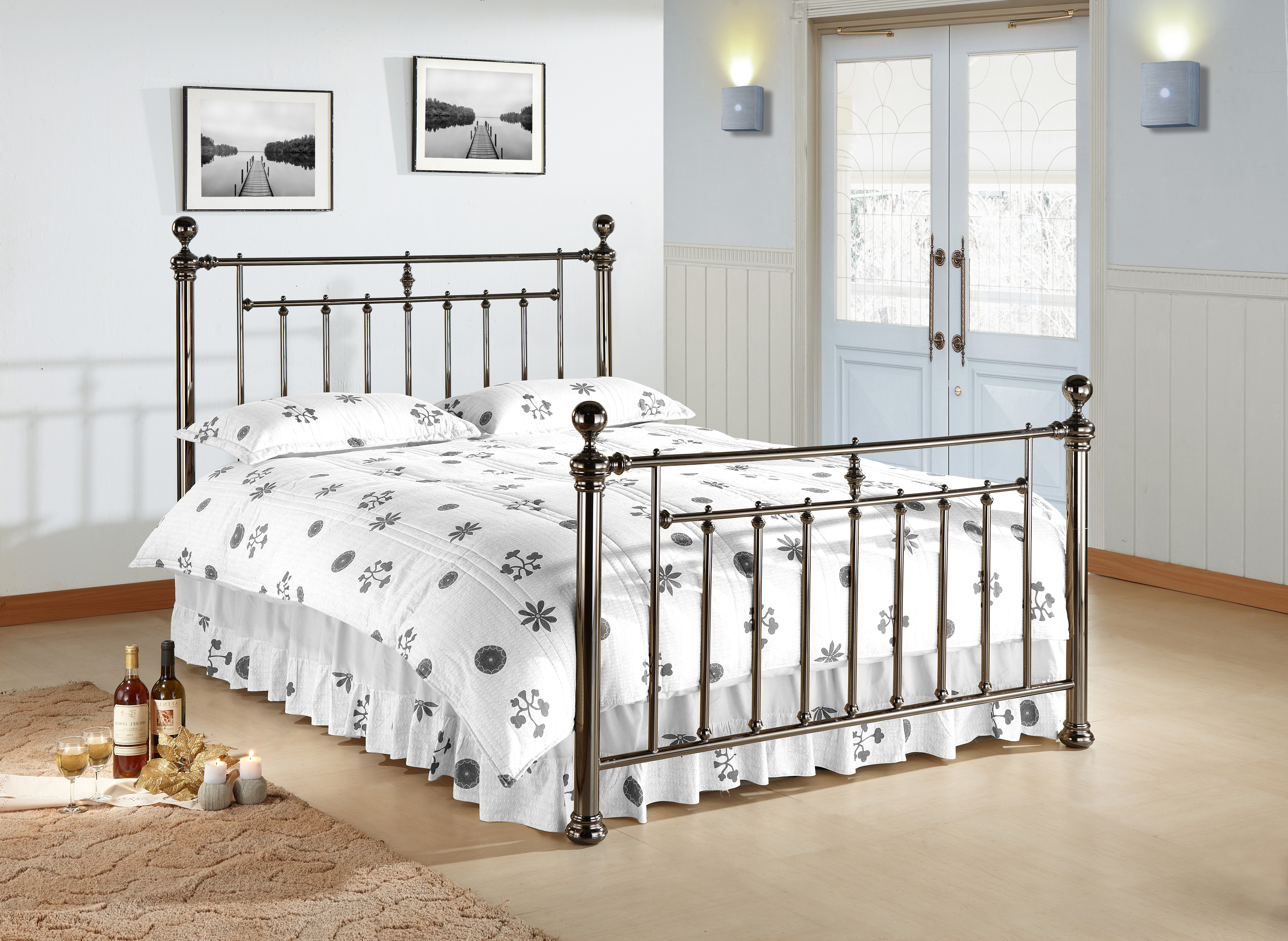 Double Bed - ALVERSTON 4ft6 Metal Bed Black Nickel - Bedland