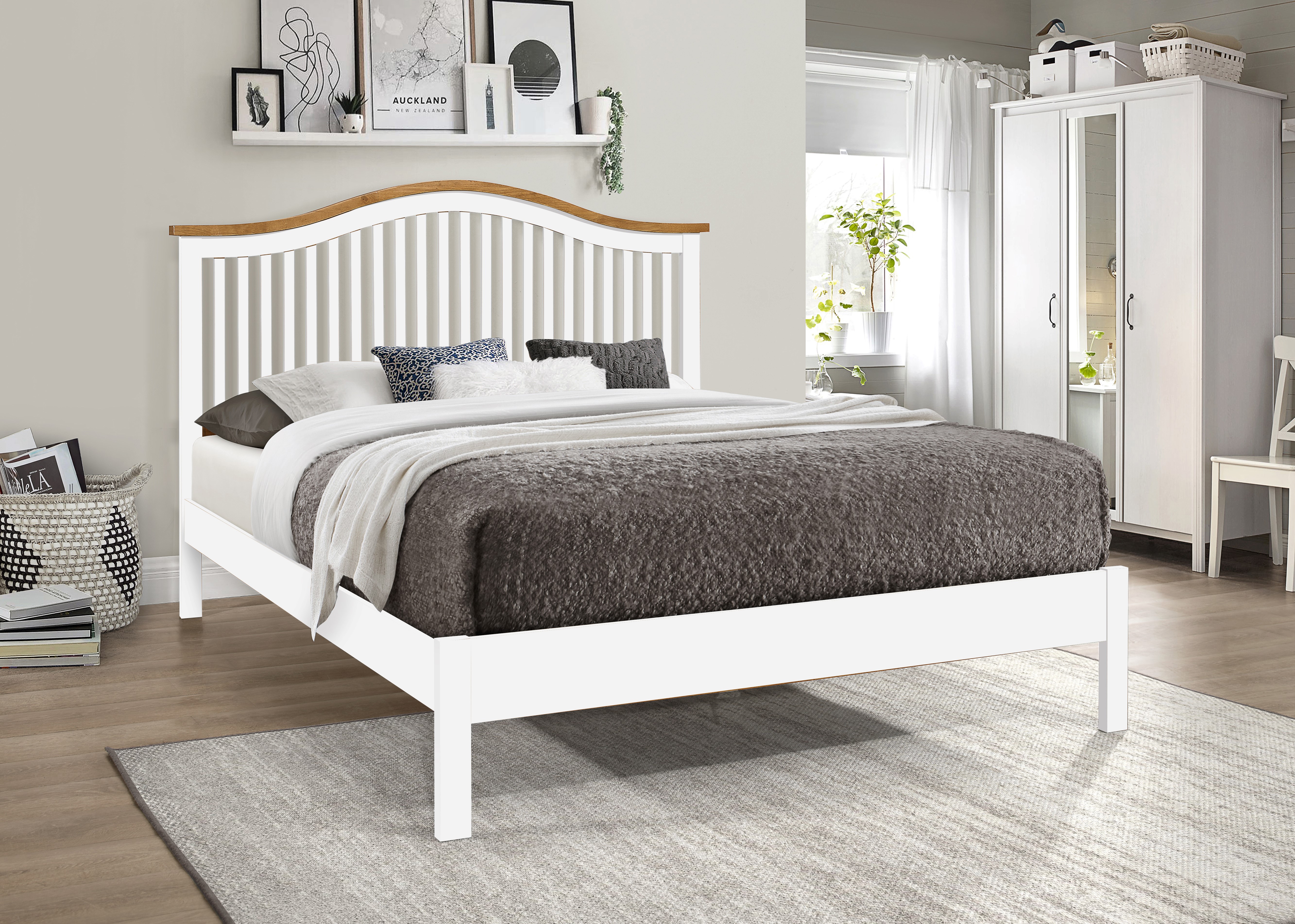 Double Bed - CHEXTON 4ft6 Wooden Bed White - Bedland