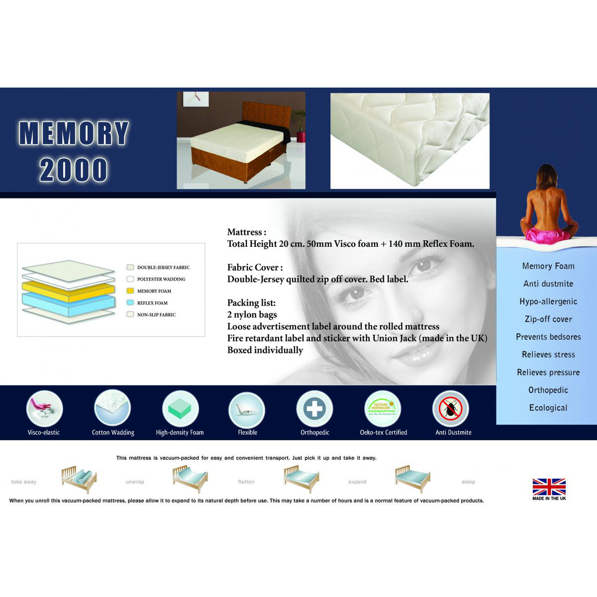 Flintshire Dream Comfort Memory 2000 and Reflex Foam Mattress - 3ft Single - Sigrid Mills