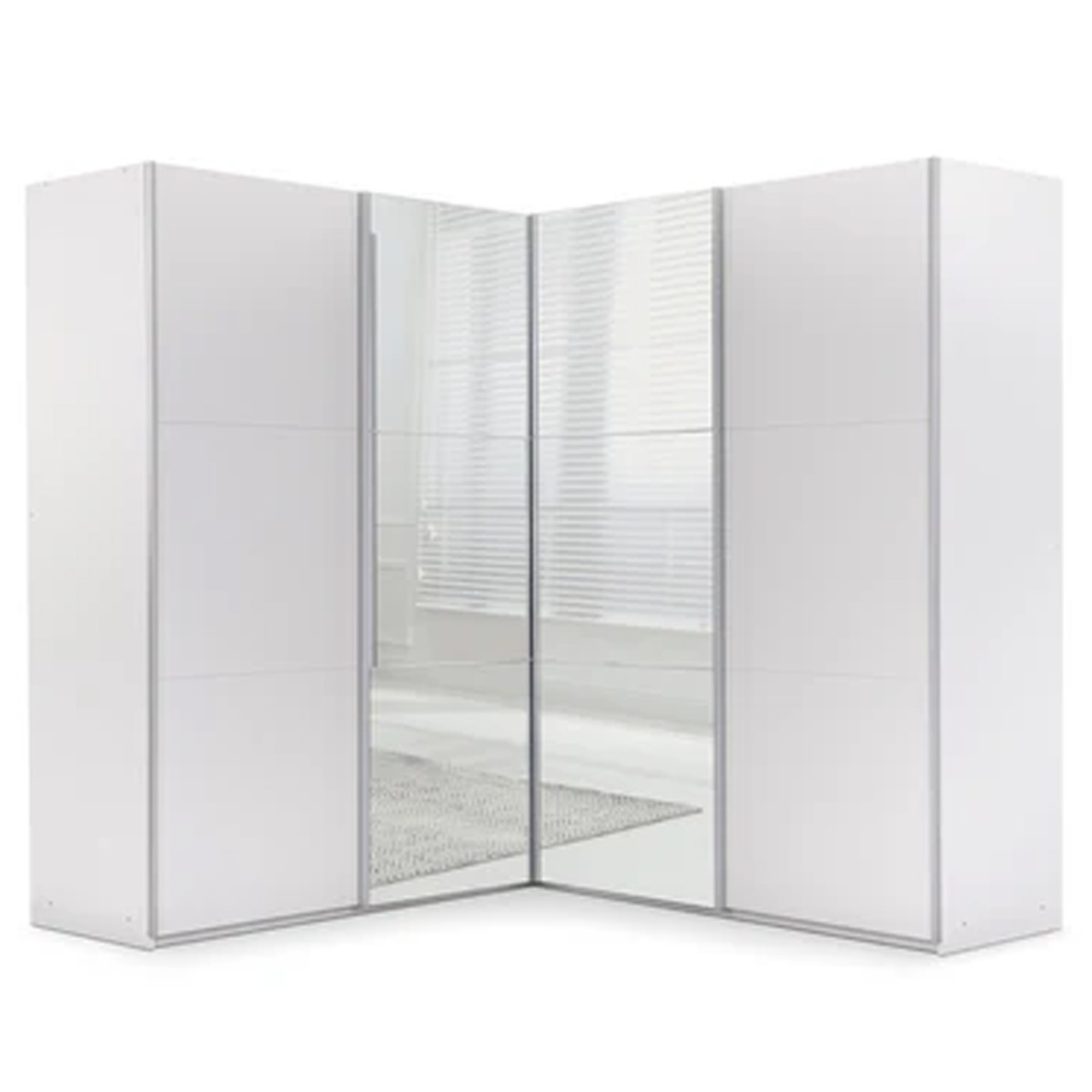 MERIN 4 Door Mirrored Corner Sliding Wardrobe White - 207cm - Avellino & Wells