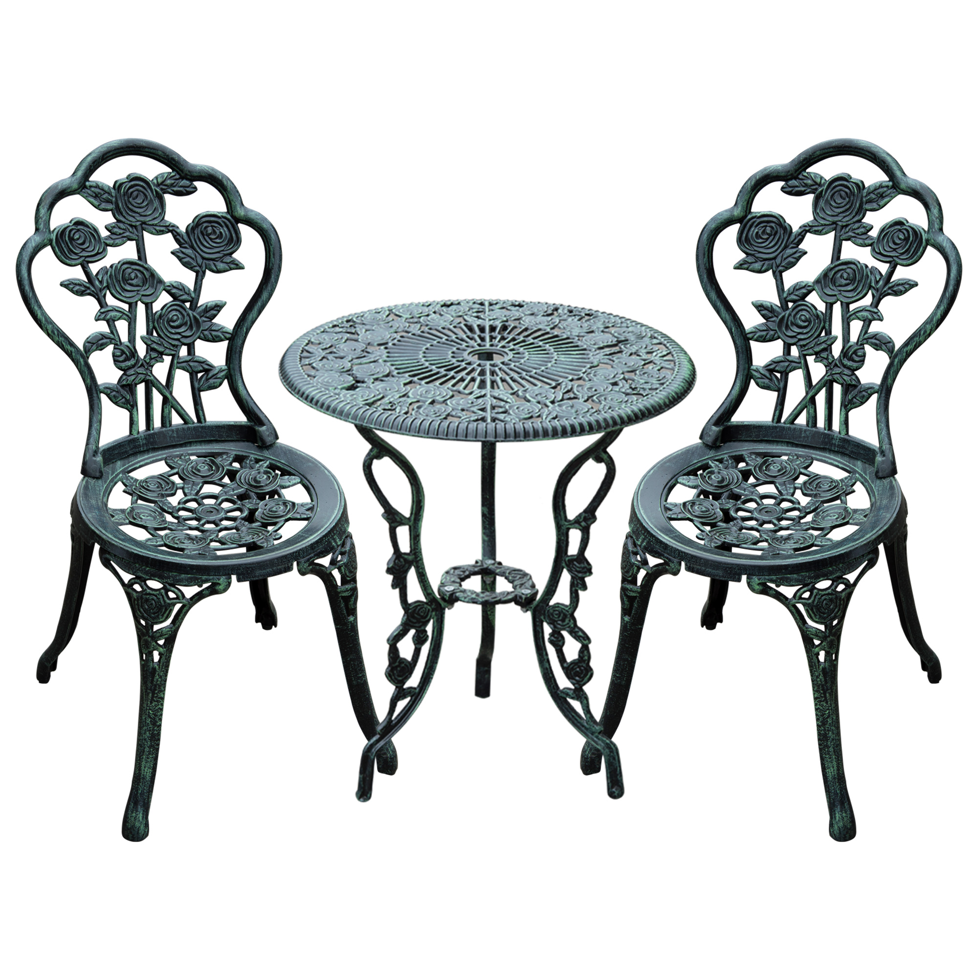 Cast Aluminium Outdoor Patio Garden Bistro Elegant Design Table Chair Set - Green (3-Piece) - Life Essentials