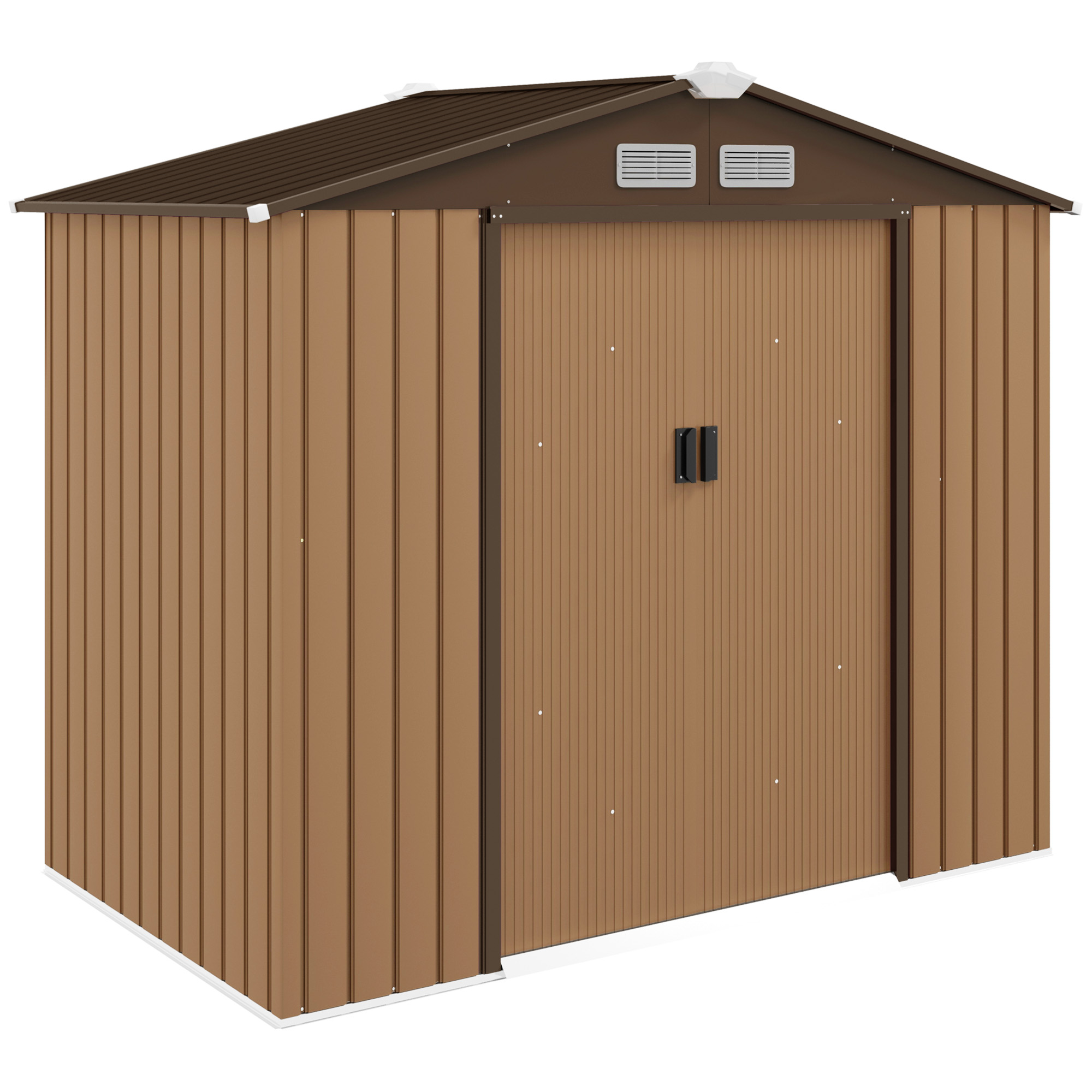 7 x 4 ft Lockable Garden Shed Large Patio Roofed Tool Metal Storage Building Foundation Sheds Box Outdoor Furniture, Yellow - Life Essentials