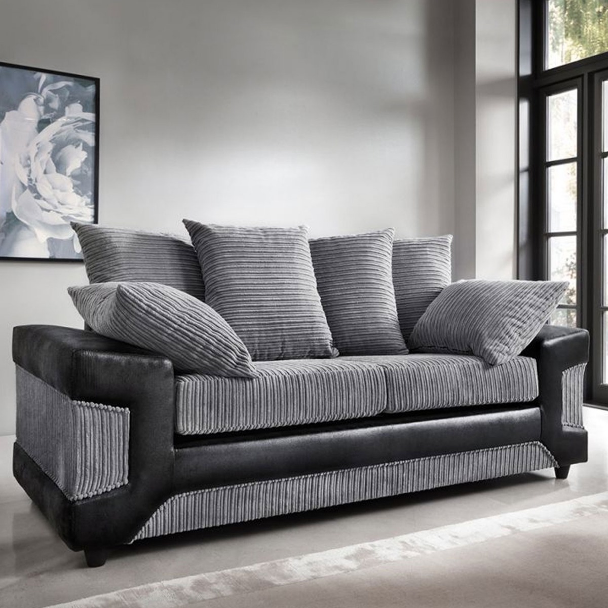 Eritrea 3 Seater Sofa - Black and Charcoal - Moonlight Interiors