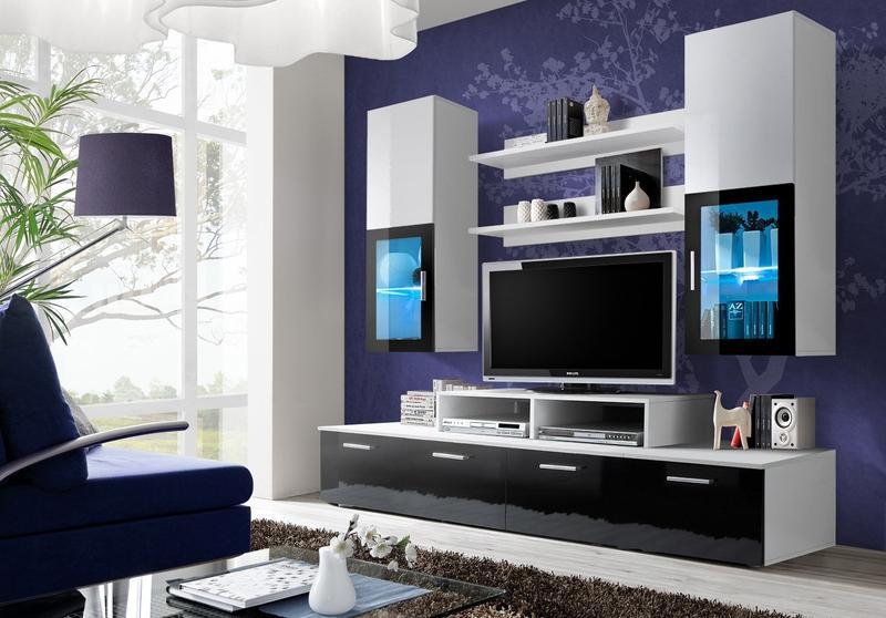 Timo Entertainment Unit - Black Gloss with White Gloss - Art Nest