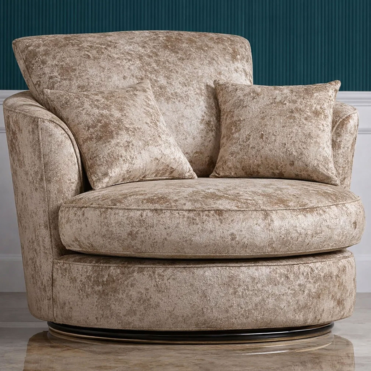 VELOURA Crush Velvet Swivel Chair - Mink - Home Done