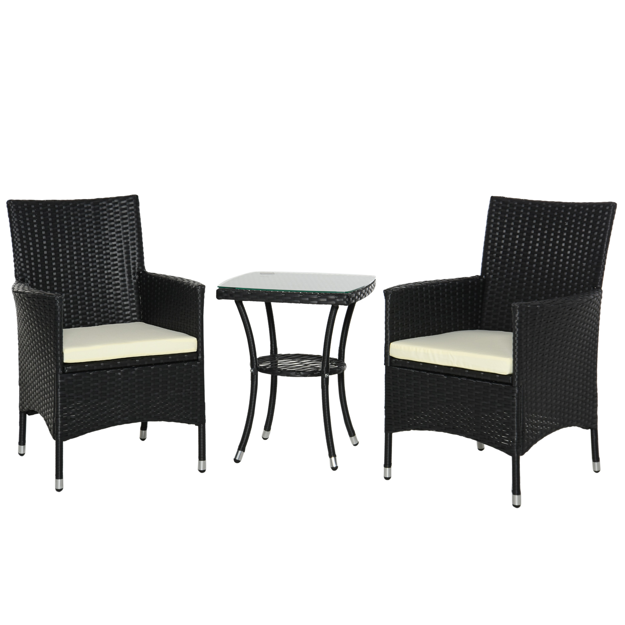 Garden Outdoor Rattan Furniture Bistro Set 3 PCs Patio Weave Companion Chair Table Set Conservatory (Black) - Life Essentials