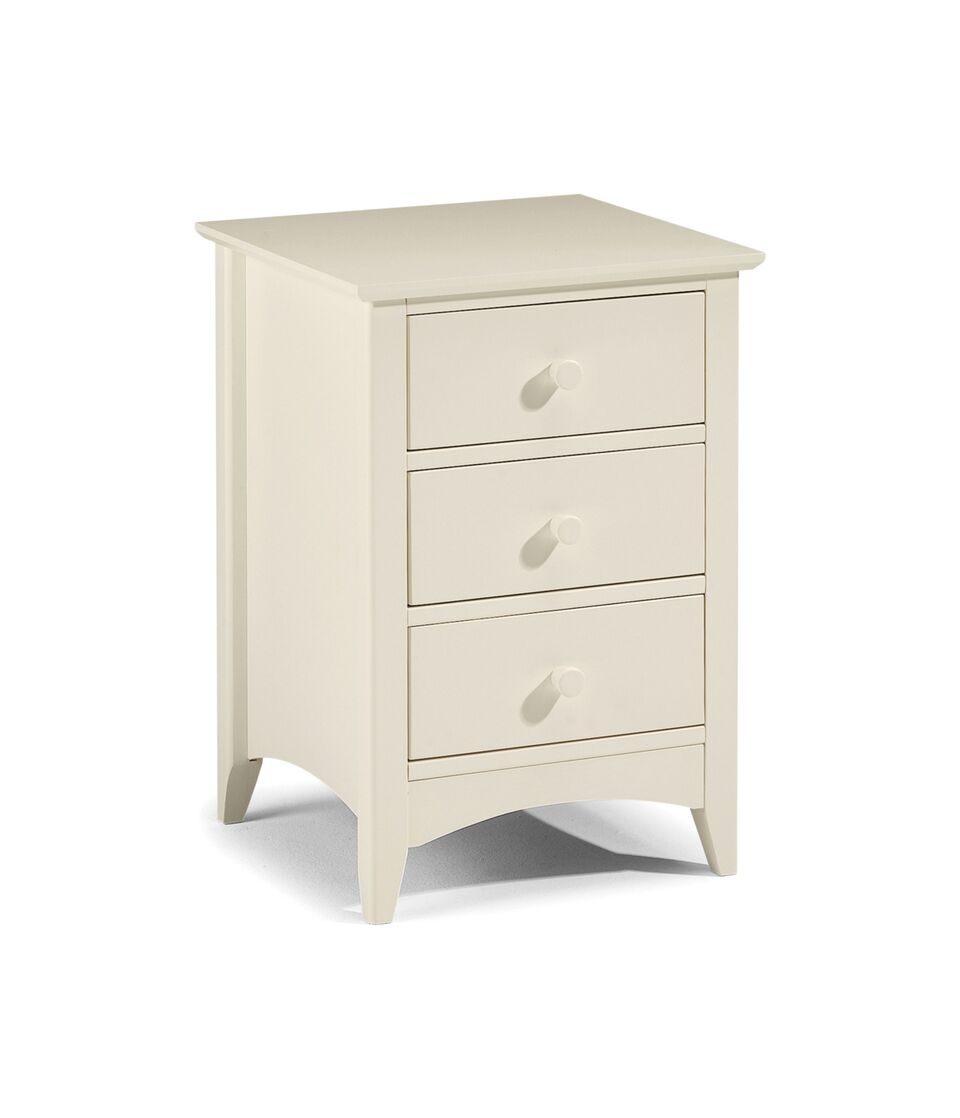 Bedside Table - CAMEO 3 Drawer Nightstand Stone White 44cm - JB Collections