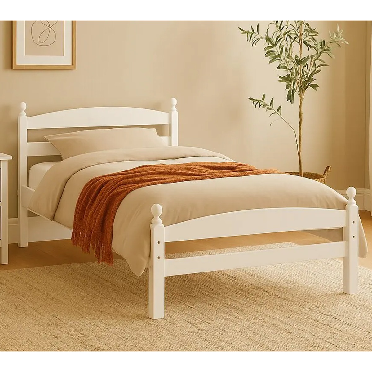 Moderna Classic Single Wooden Bed Frame - Single 3ft - White - Beds-To-Go
