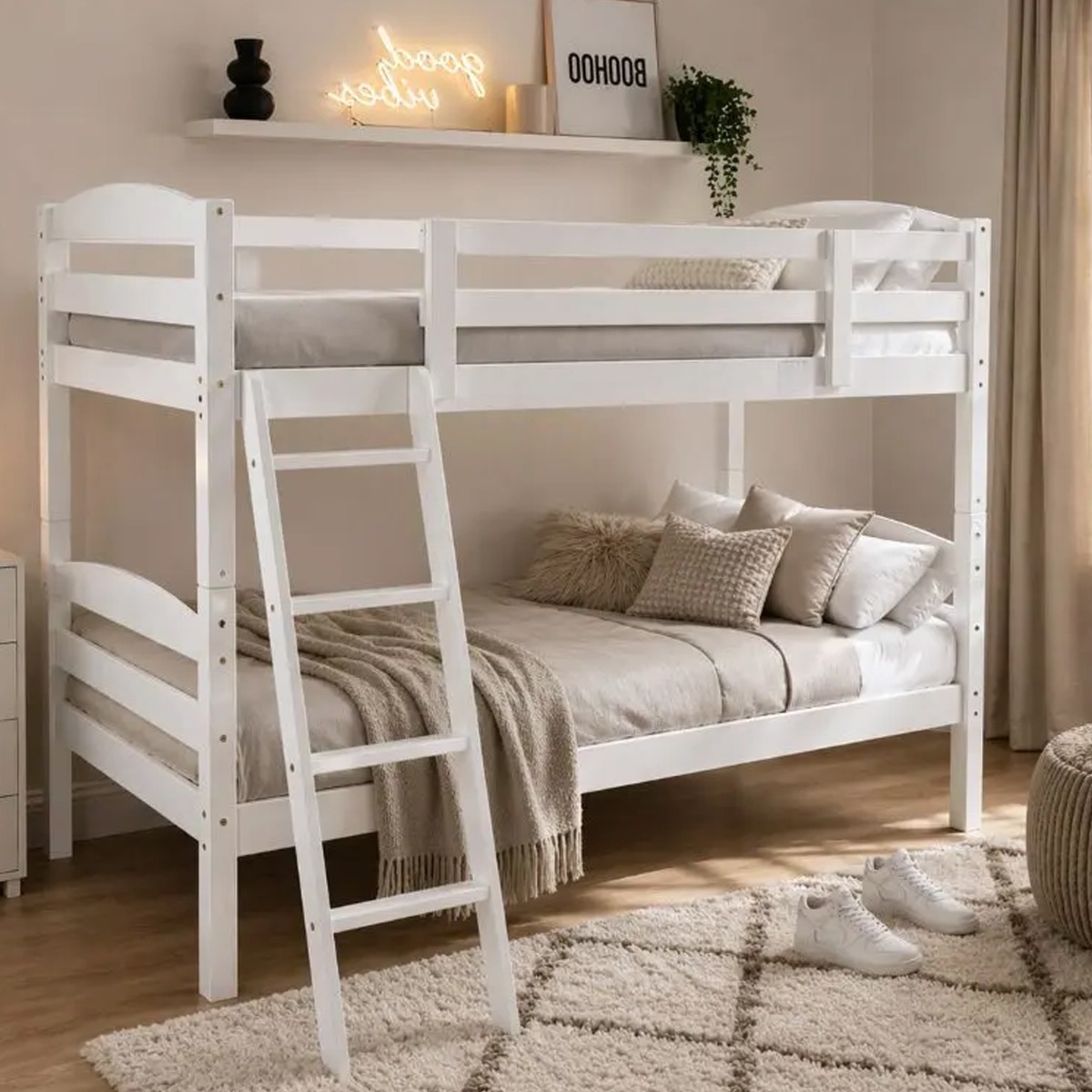 Moderna Single Wood Bunk Bed Frame - White - Beds-To-Go