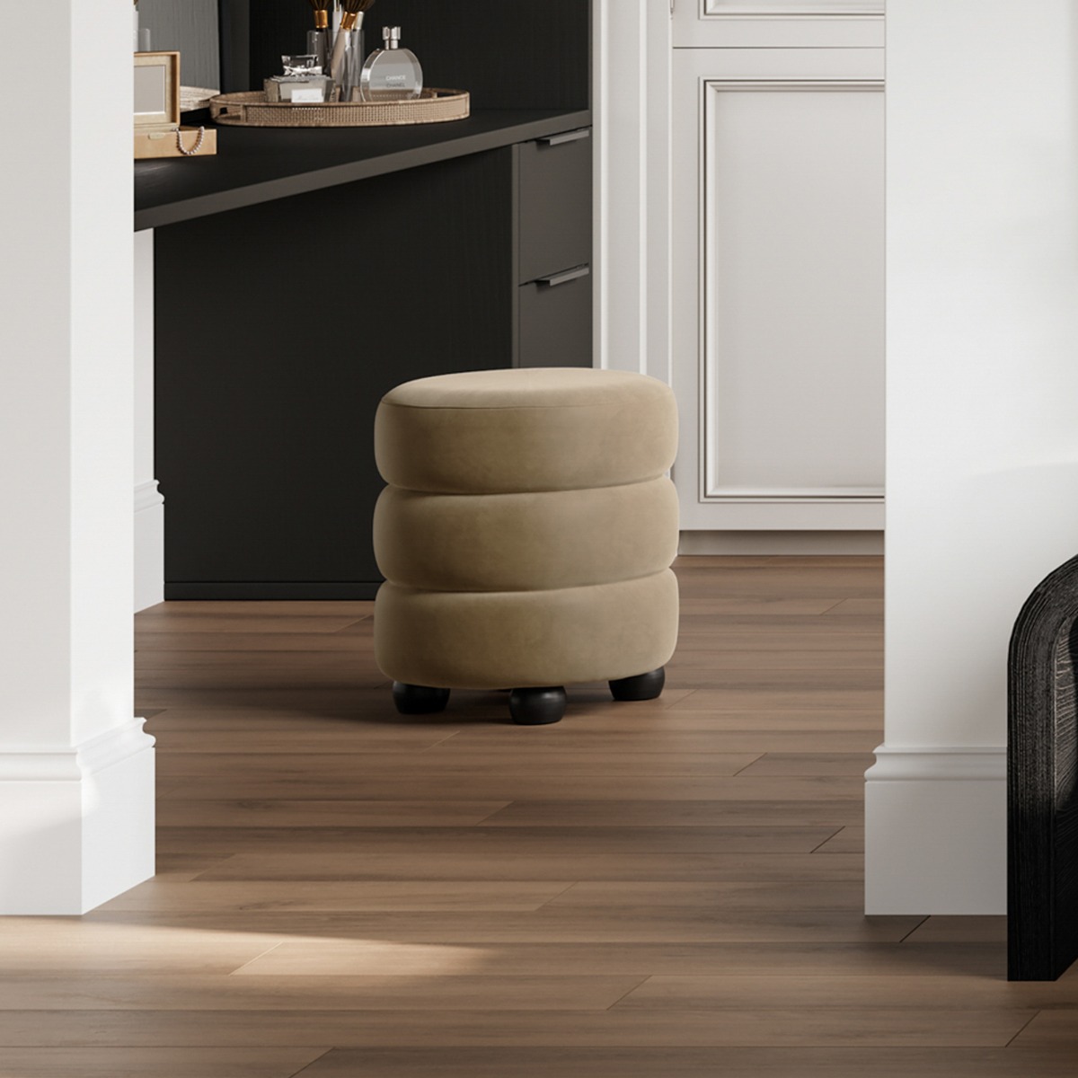 ENA Velvet Footstool - Mole - Leeds Plywood
